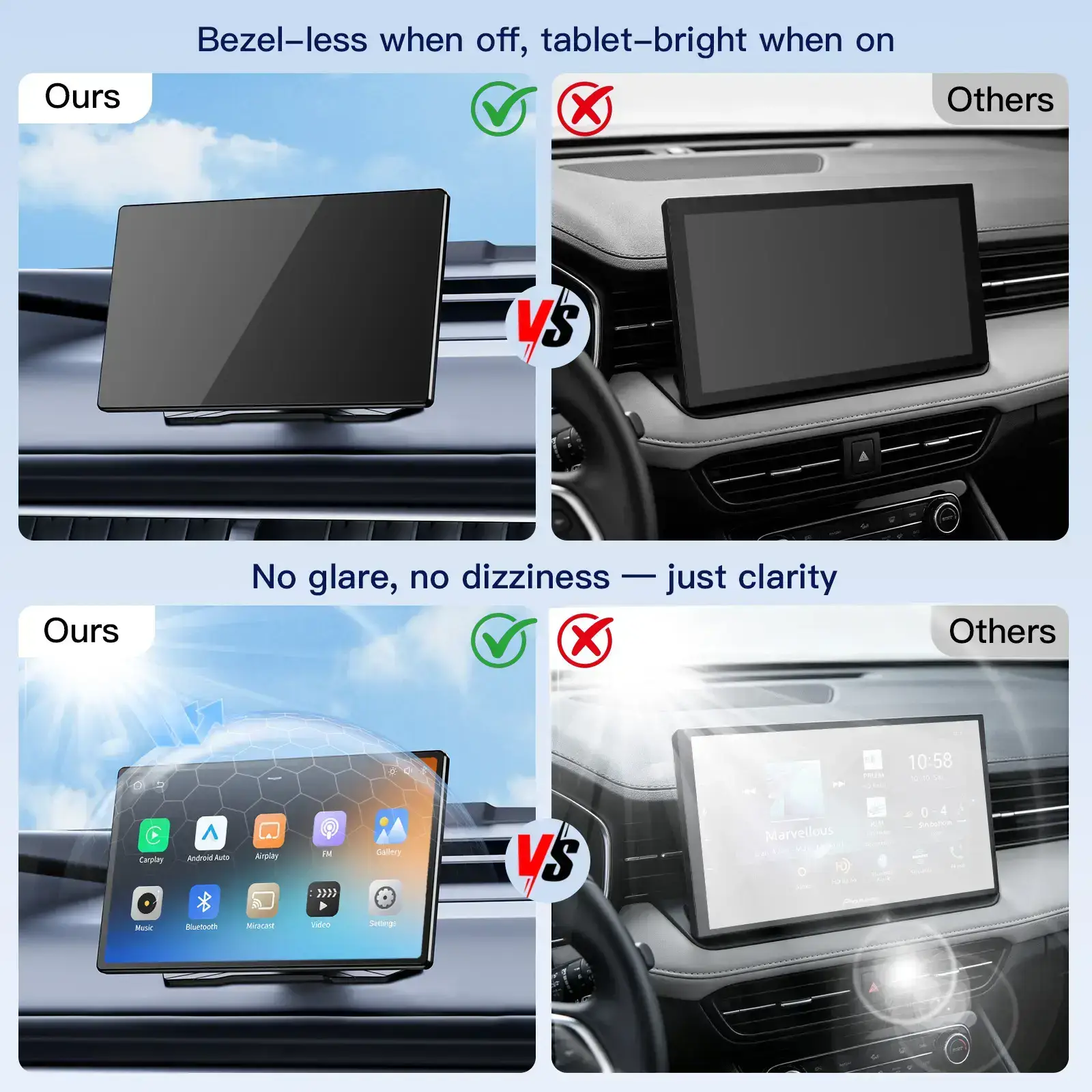 2026 Upgraded 9 Inch IPS Touchscreen Wireless CarPlay Screen, Supports Android Auto, Mirror Link, TikTok YouTube, Backup Camera, Navigation & Voice Assistant