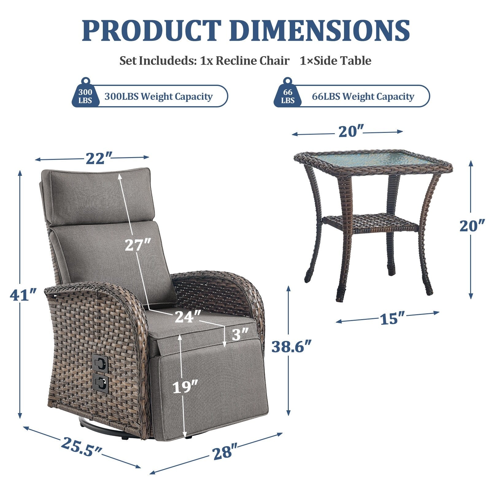 Pocassy Reclining Patio Chair with Adjustable Backrest