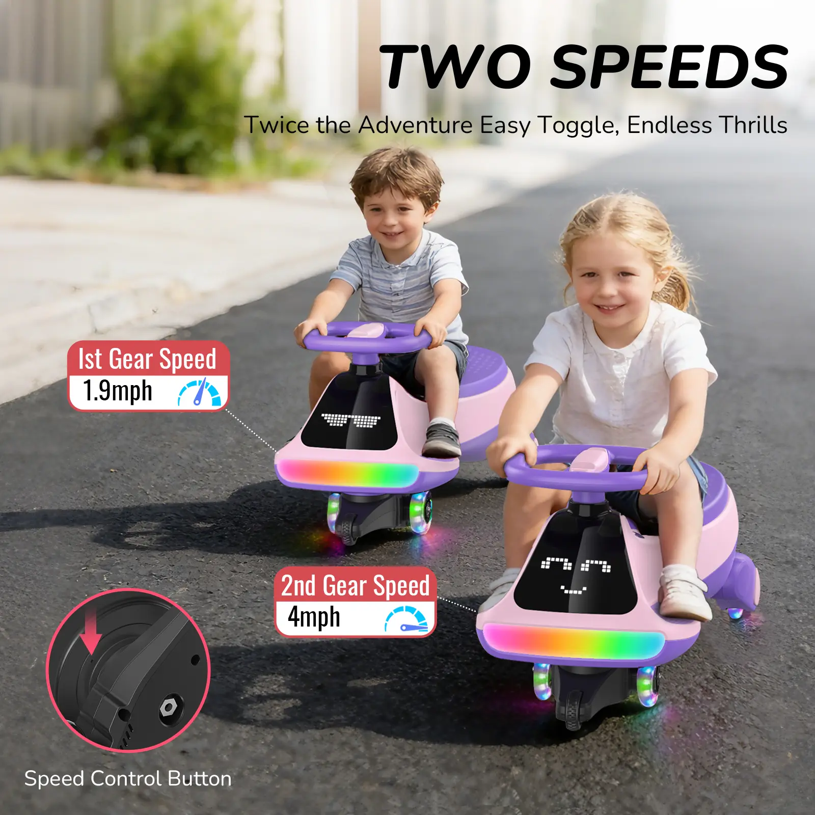 🔥 12V Electric Wiggle Car for Kids – LED Lights, Bluetooth Music & Rechargeable Ride-On Fun