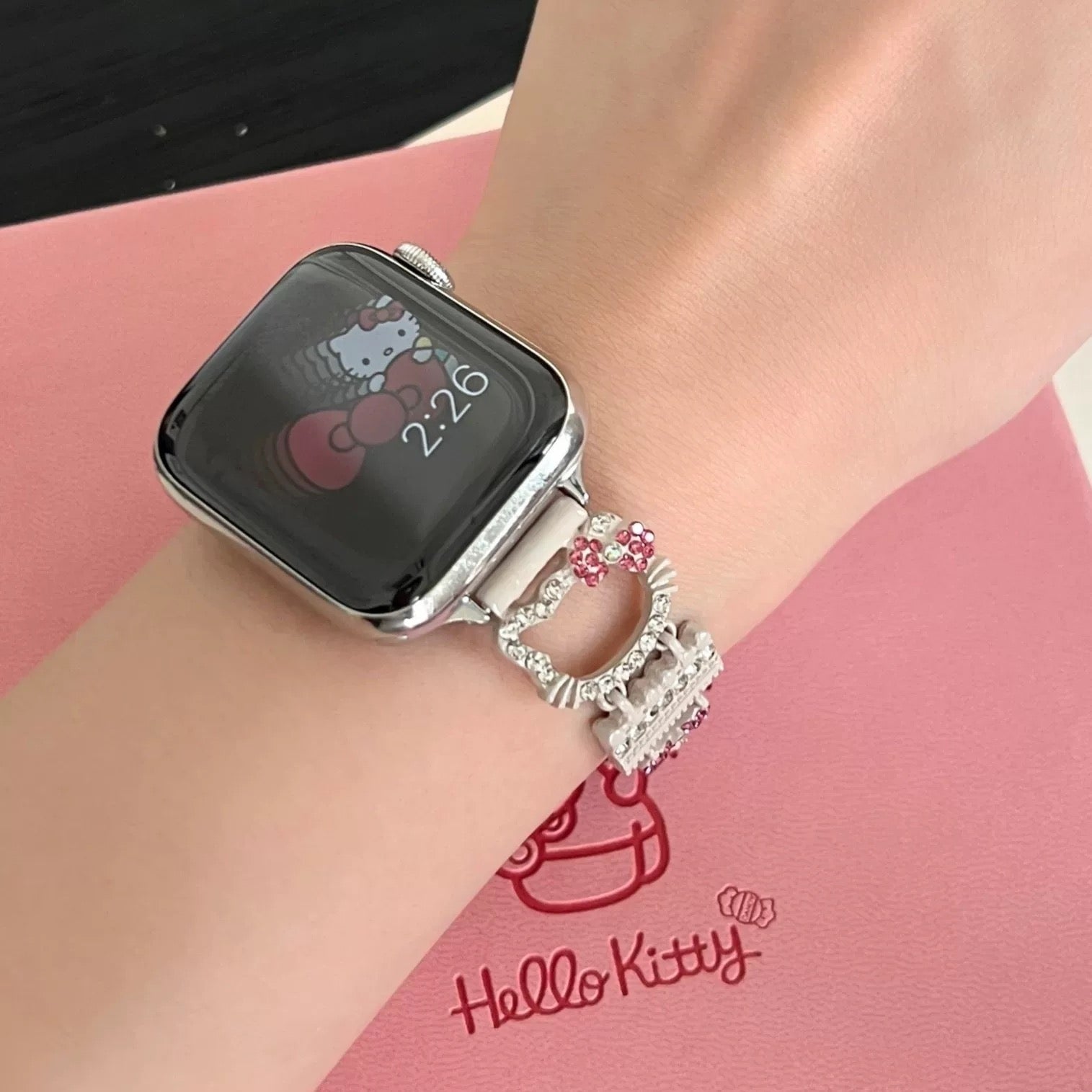 Hellokitty Apple Watch Band Bling Diamond Strap Bands with Screen Protector Case