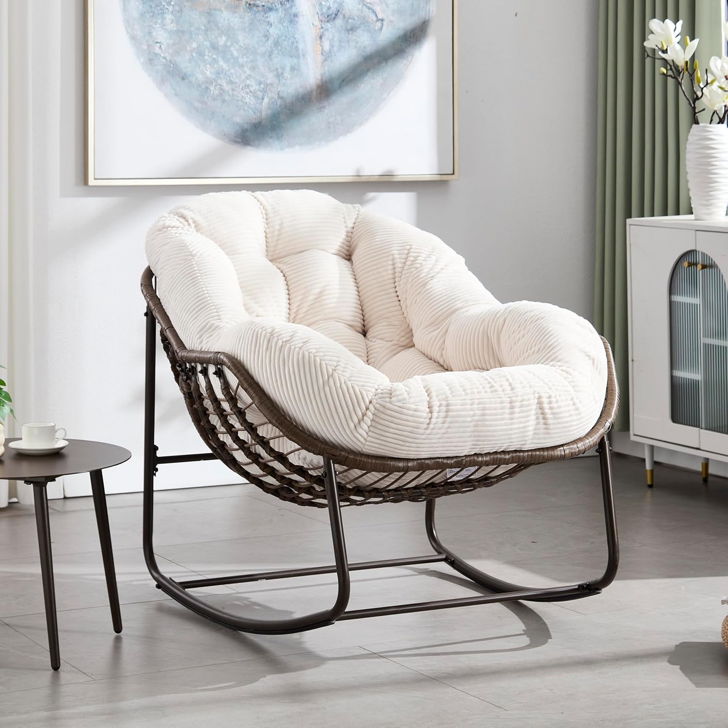 Oversized Outdoor Egg Rocking Chair with Thick Cushion – Comfortable Patio & Indoor Lounge Seating Clearance Sale