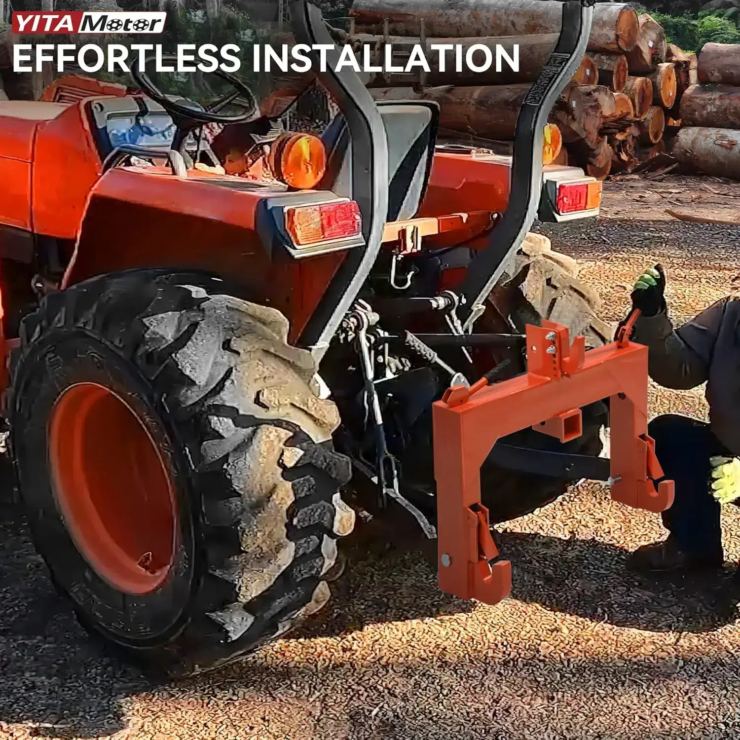 Category 1 3-point quick hitch; 3,000 lb heavy-duty 3-point tractor hitch (with 2-inch receiver); features 5-position adjustable bolts.