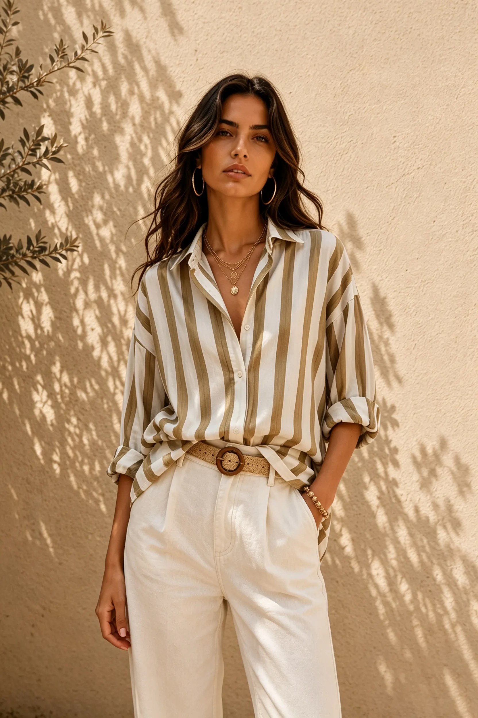 Relaxed Striped Button-Up Blouse