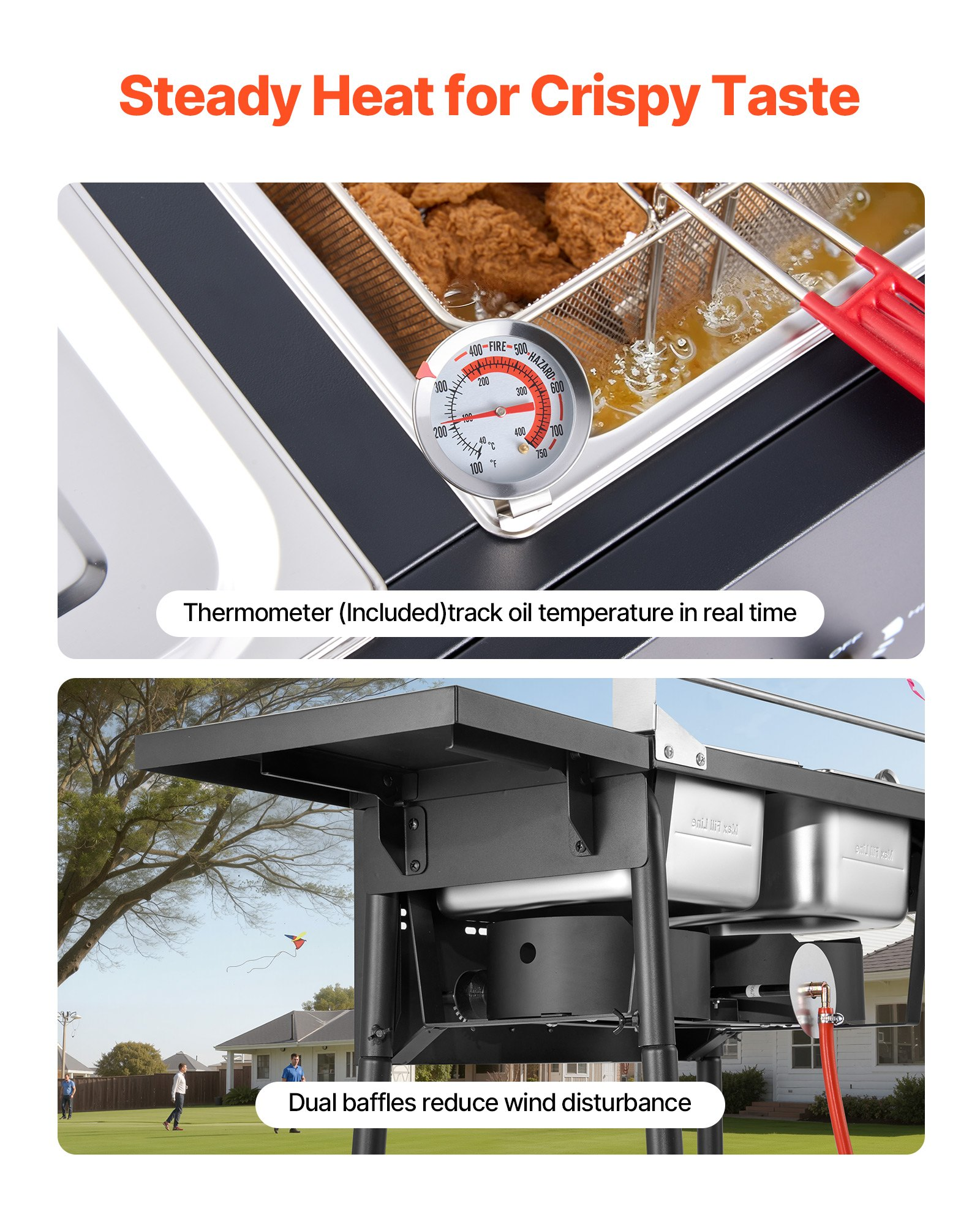 ⚡️Clearance sale⚡️ Outdoor Propane Deep Fryer, Dual-Tank 8QTx2 Commercial Fryer, Stainless Steel Cooker with Foldable Platform
