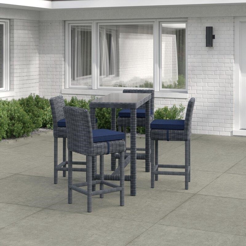 Keiran Rectangular 4 - Person 52'' Long Bar Height Dining Set with Cushions