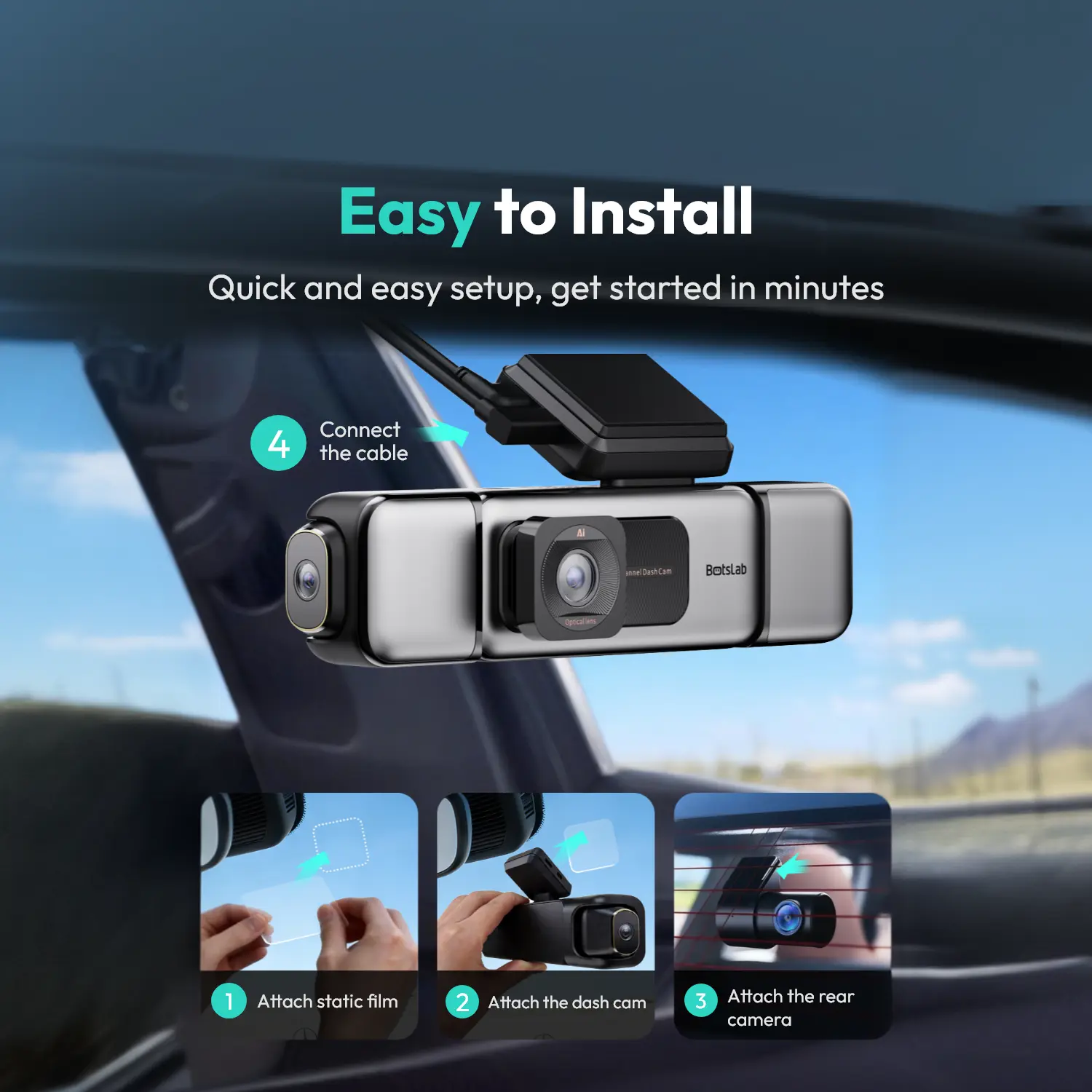 3K 4 Channel Dash Cam 3.18” Touch Screen