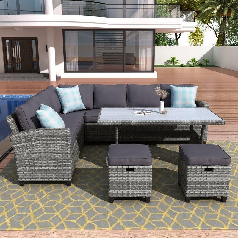 Burgas Wicker/Rattan 7 - Person Seating Group with Cushions