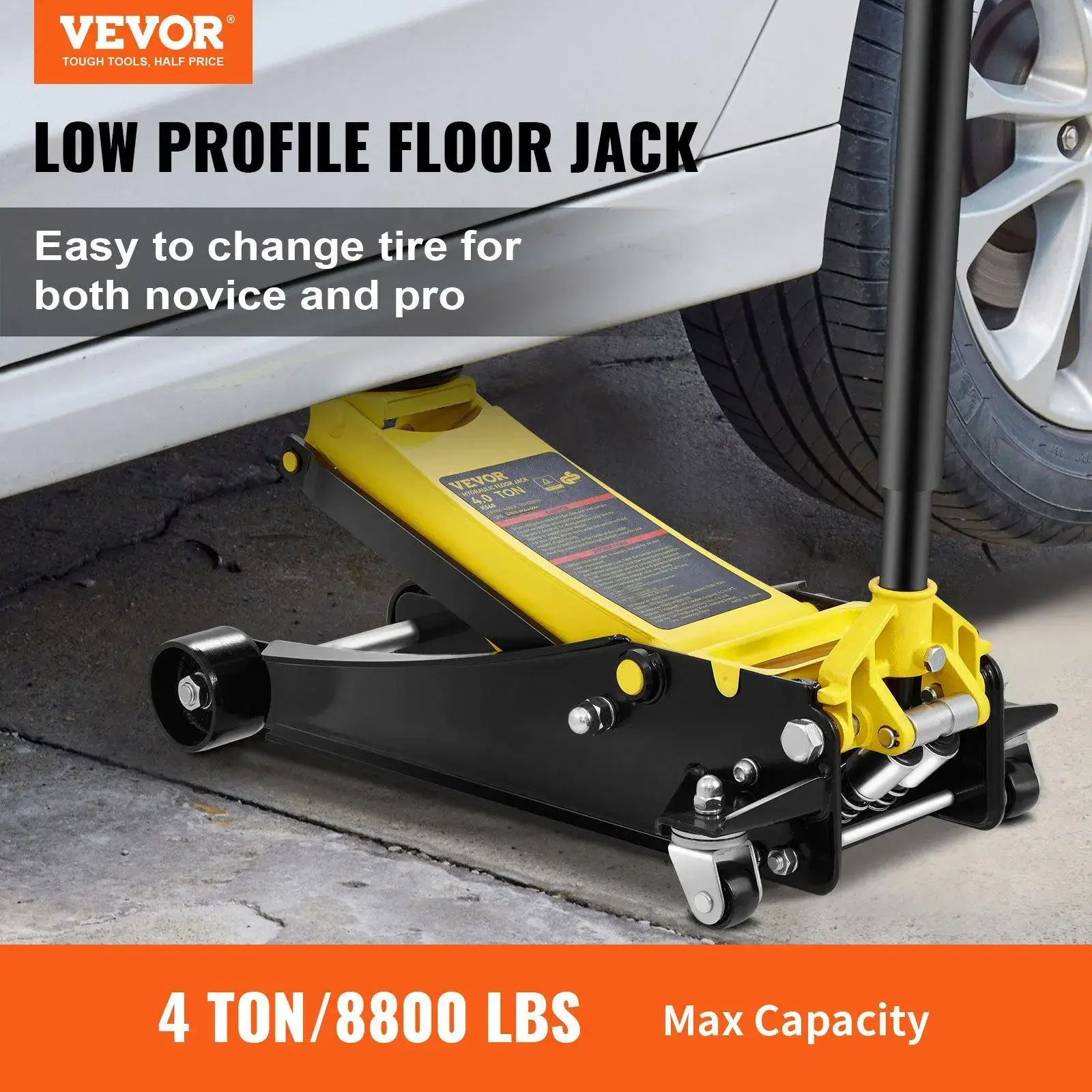 Low Profile Floor Jack 4 Ton Heavy Duty Steel Dual Piston Rapid Pump Portable Car Wheel