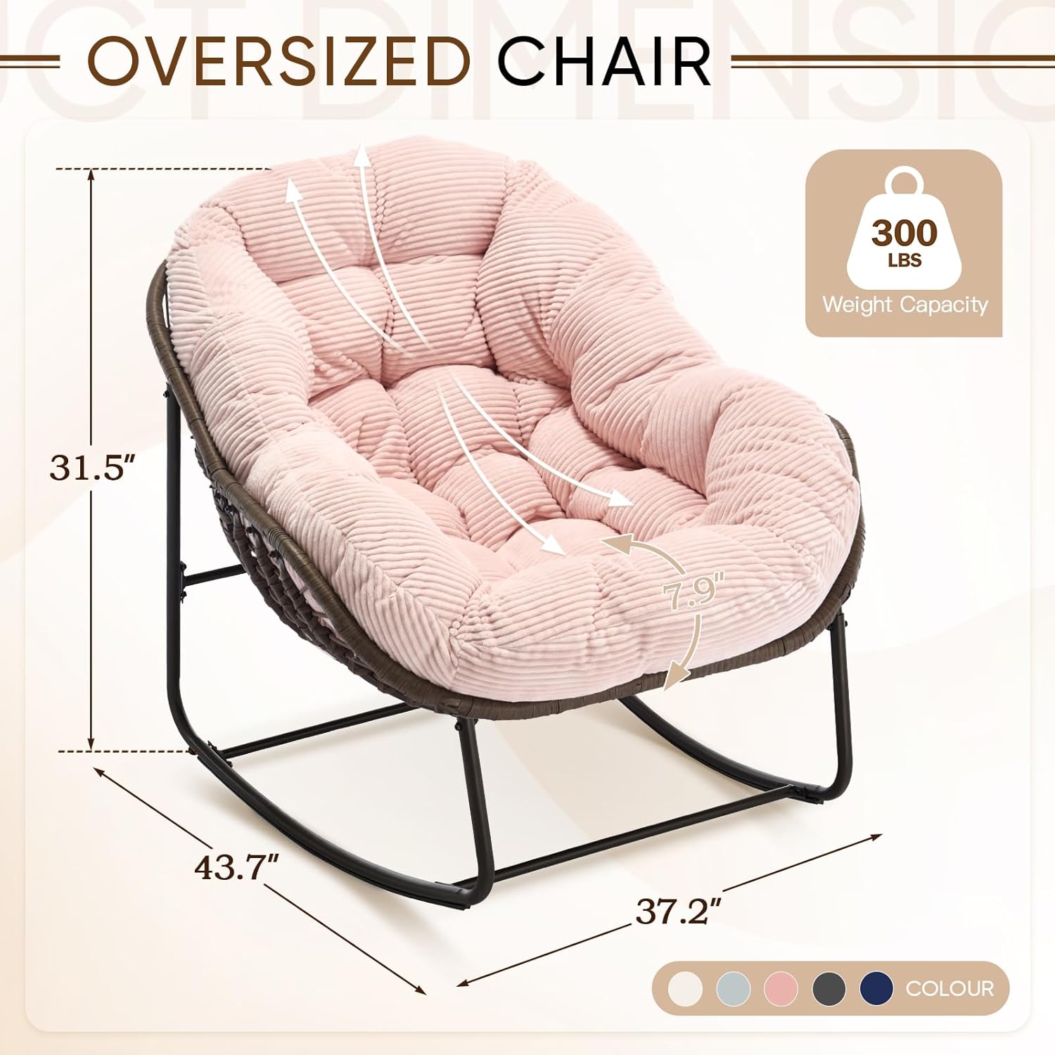 Oversized Outdoor Egg Rocking Chair with Thick Cushion – Comfortable Patio & Indoor Lounge Seating Clearance Sale