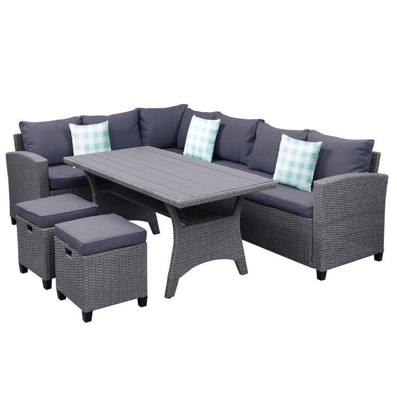 Burgas Wicker/Rattan 7 - Person Seating Group with Cushions