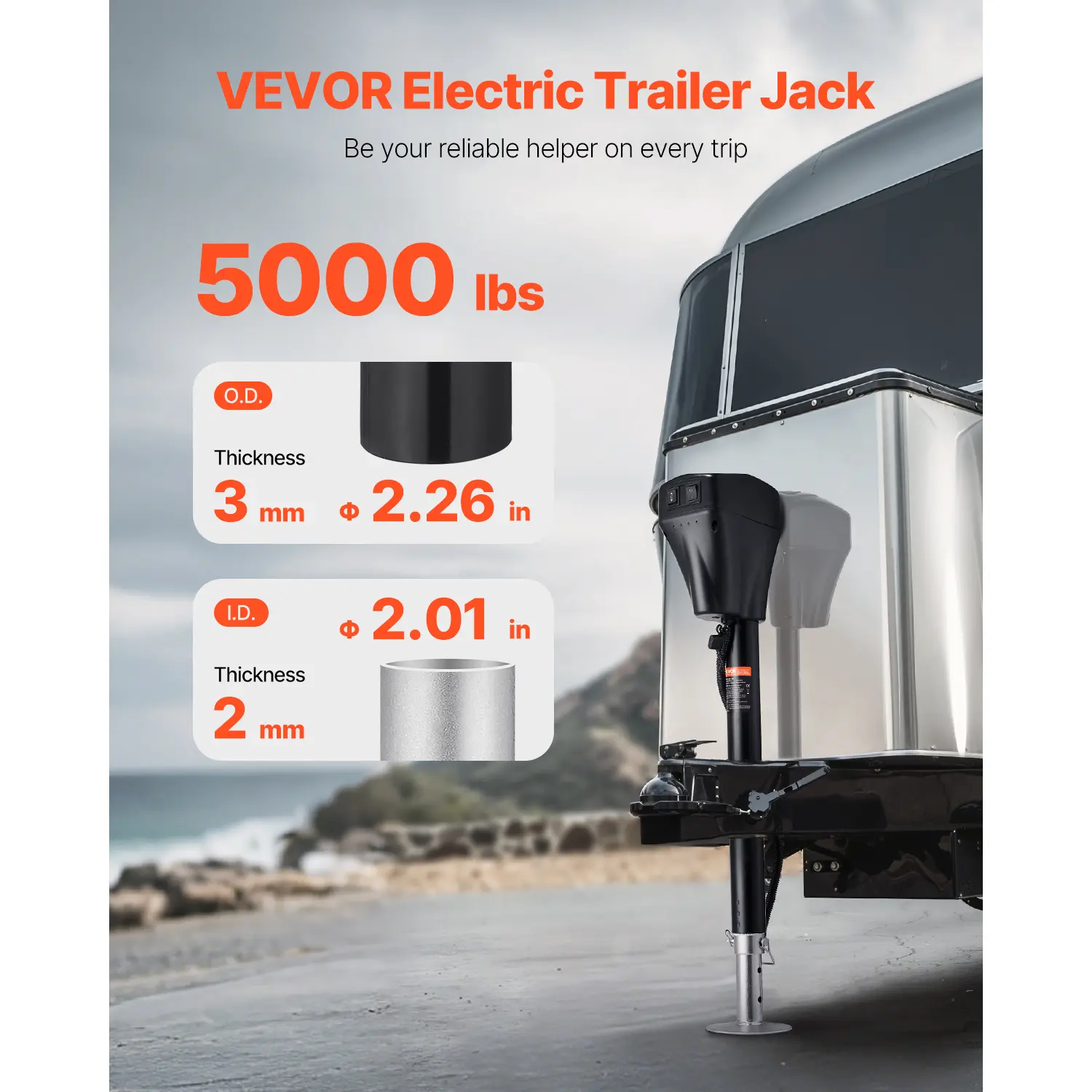 Carbon Steel Electric Trailer Jack, 5000 lbs Heavy Duty, 10