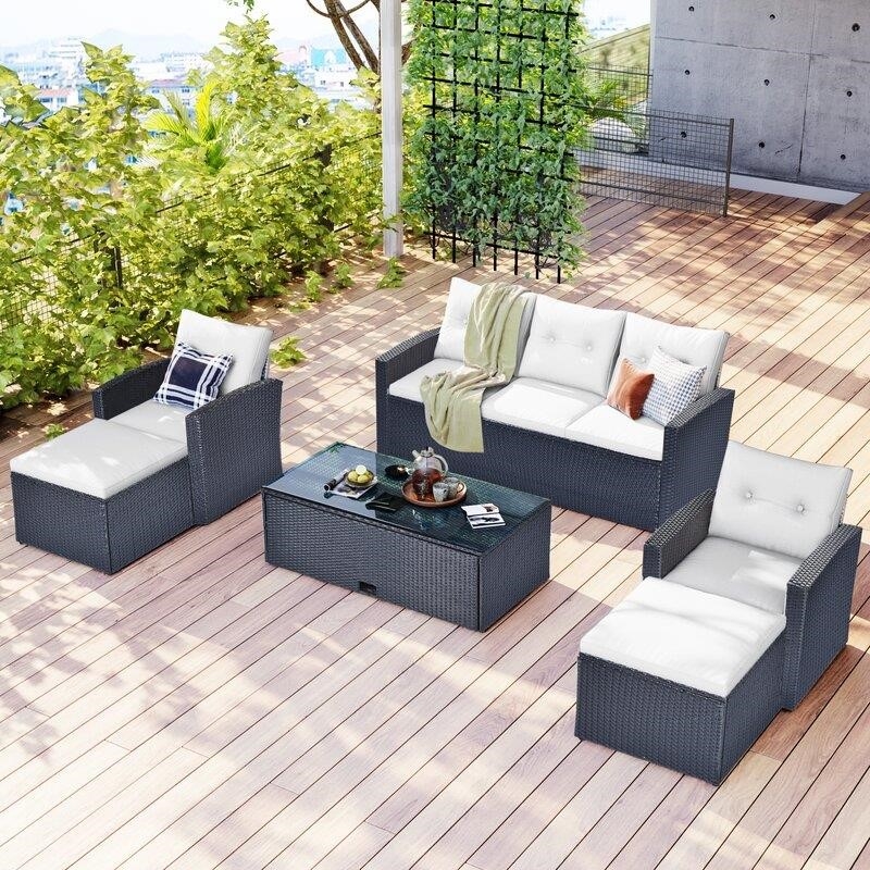 Jakye Wicker/Rattan 7 - Person Seating Group with Cushions