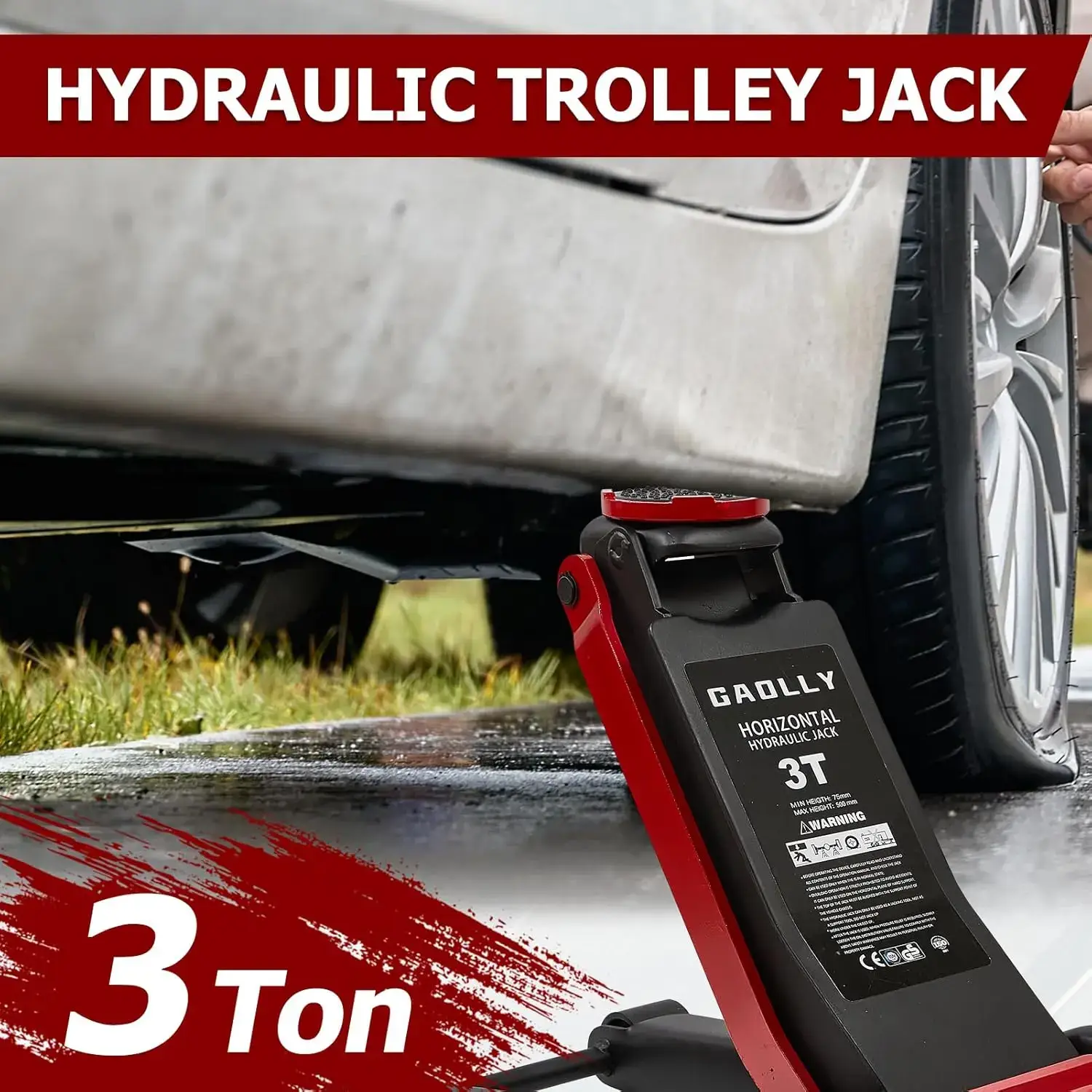 3 Ton Low Profile, Heavy-Duty Steel Racing Floor Jack with Dual Pistons Quick Lift Pump, with Lug Wrench Lifting Range 3.35