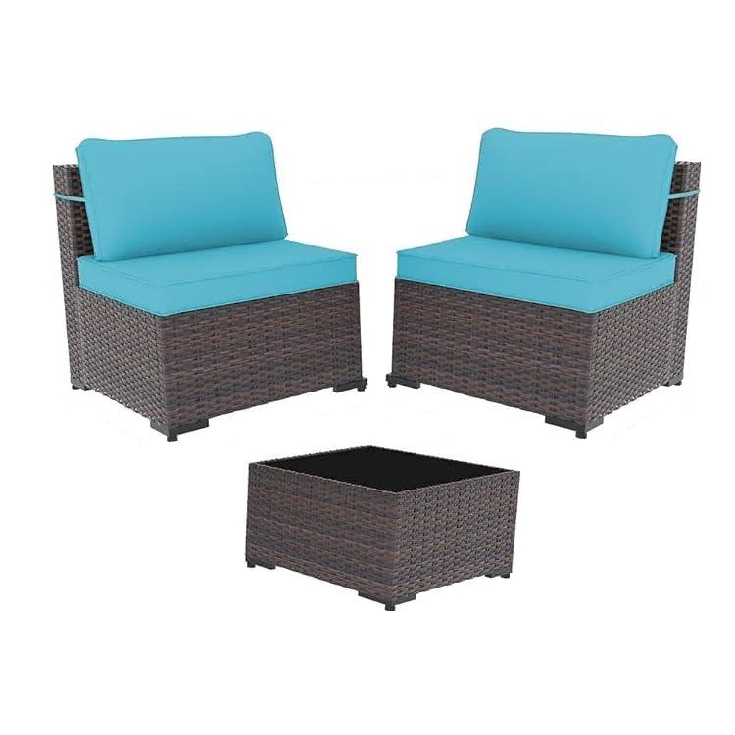 Outdoor Rattan Sectional Sofa Set, Patio Furniture Conversation Set with Fire Pit Table
