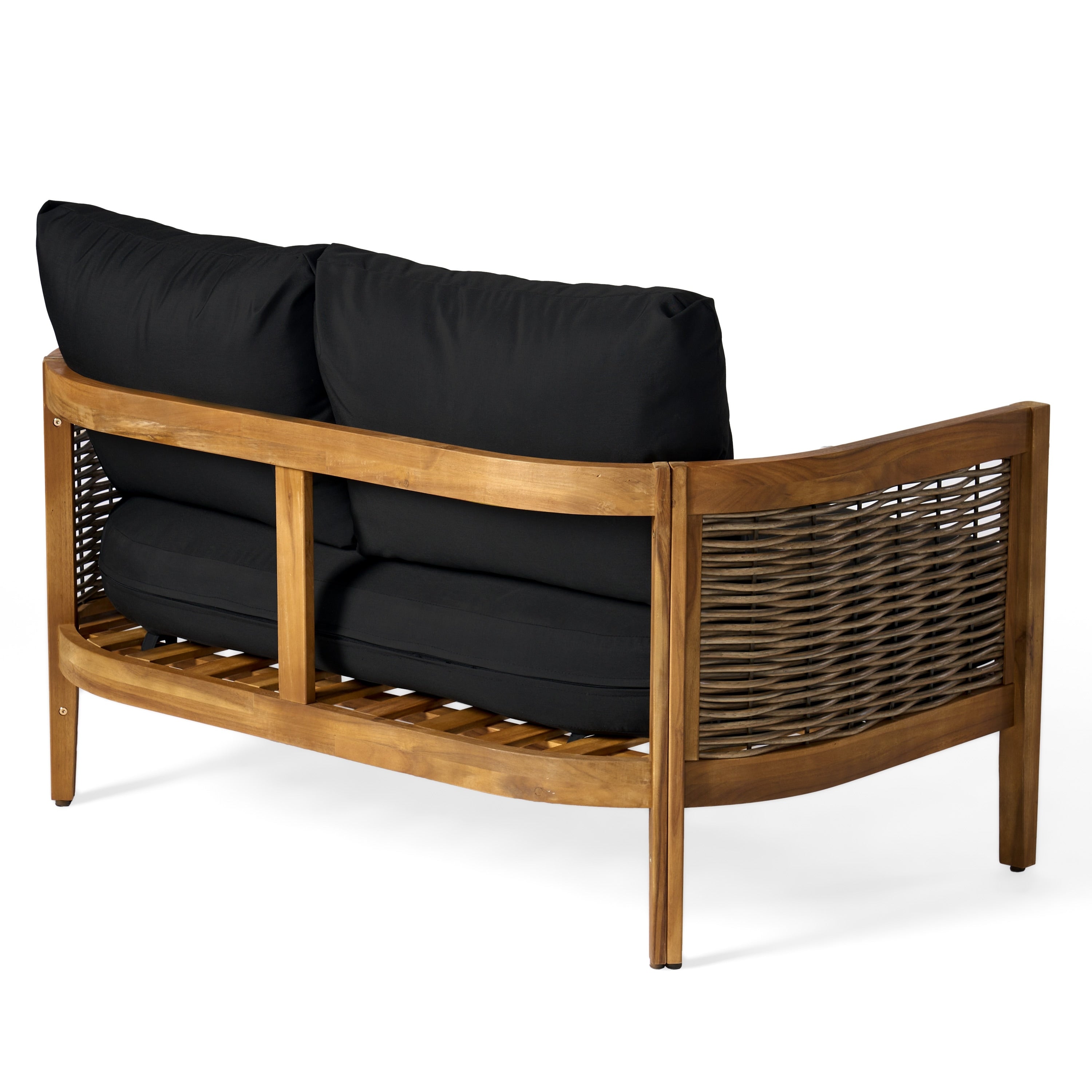 Burchett Outdoor Acacia Wood and Wicker 4 Seater Chat Set with Optional Sunbrella Cushions by Christopher Knight Home