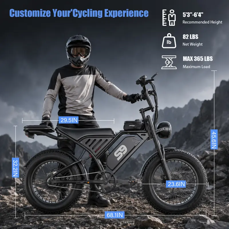 🔥Last Chance Sale🔥Electric Bike for Adults S9 1500W Peak 20 Fat Tires (Black)