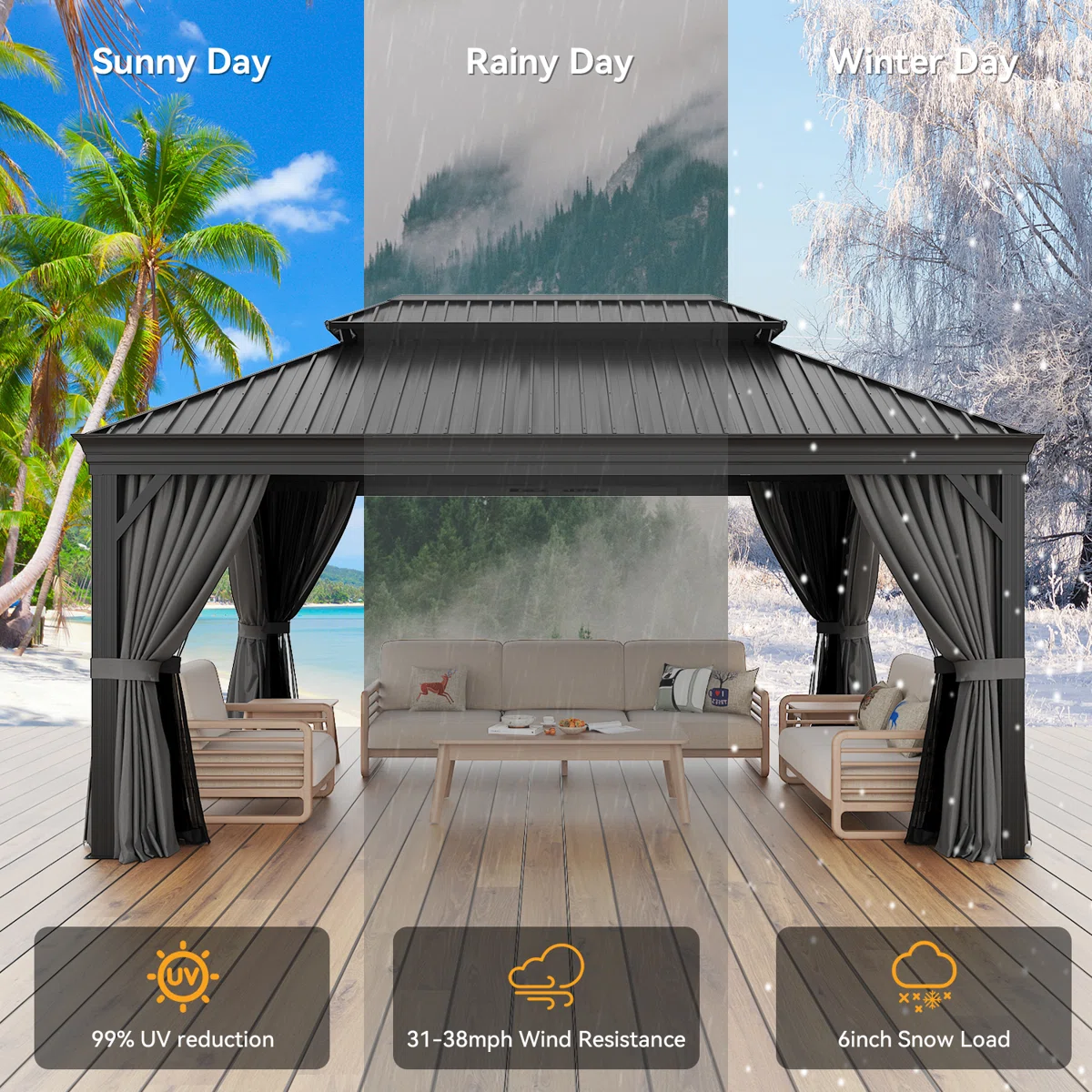 16 Ft. W x 12 Ft. D Aluminum Patio Gazebo
