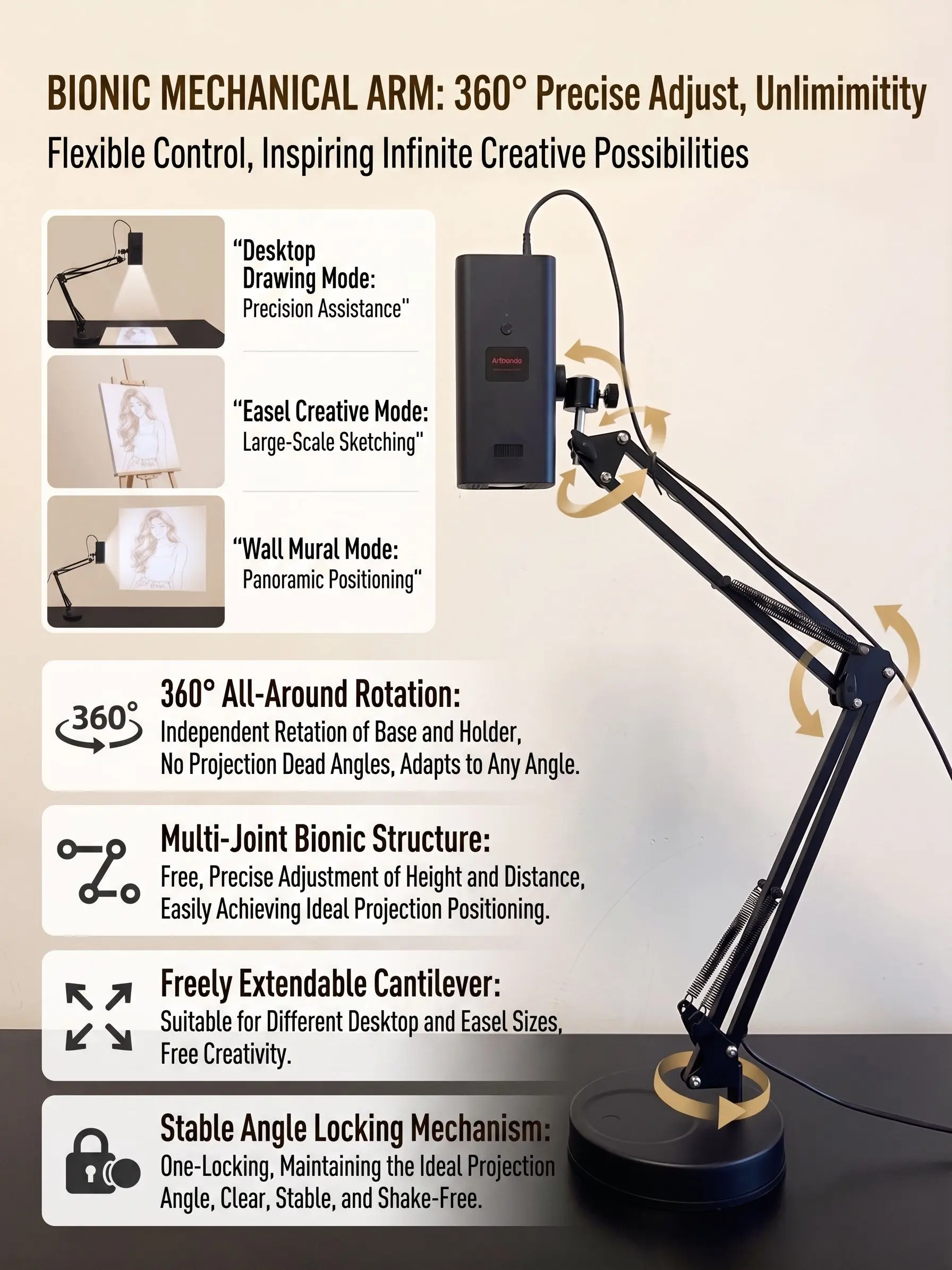Art Tracing Projector with Flexible Arm