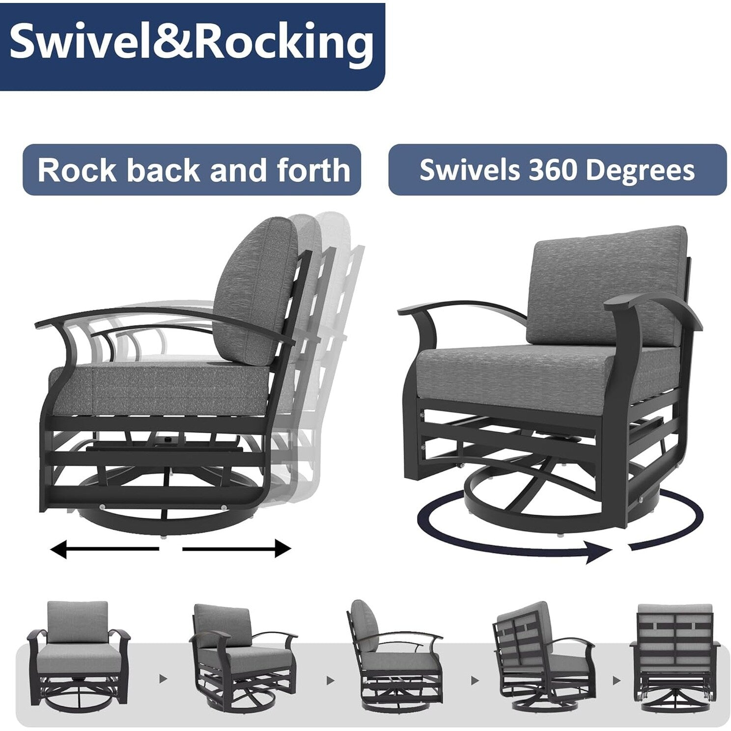 Kullavik Aluminum Outdoor Patio Furniture with Curved Armrests & Firepit Table