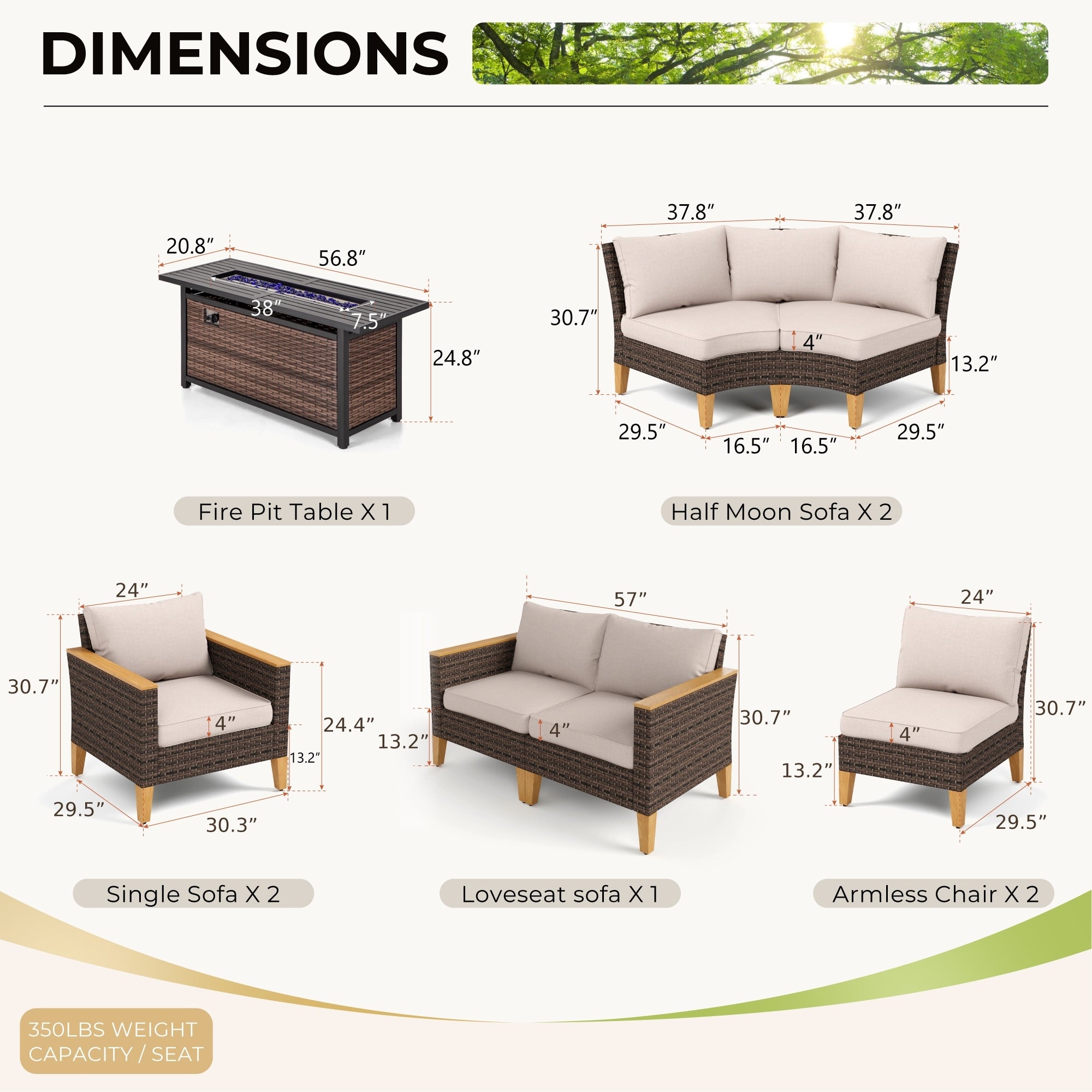 6-11 Piece Patio Outdoor Wicker Sectional Sofa Half-Moon Furniture Set Large Seating Conversation Sets with Fire Pit Table