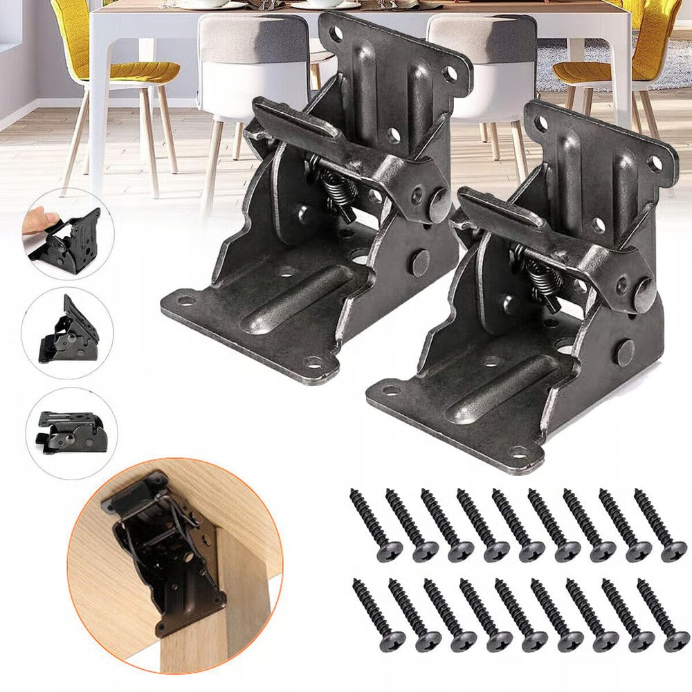Heavy-duty folding brackets with 90° locking - space-saving steel hinges