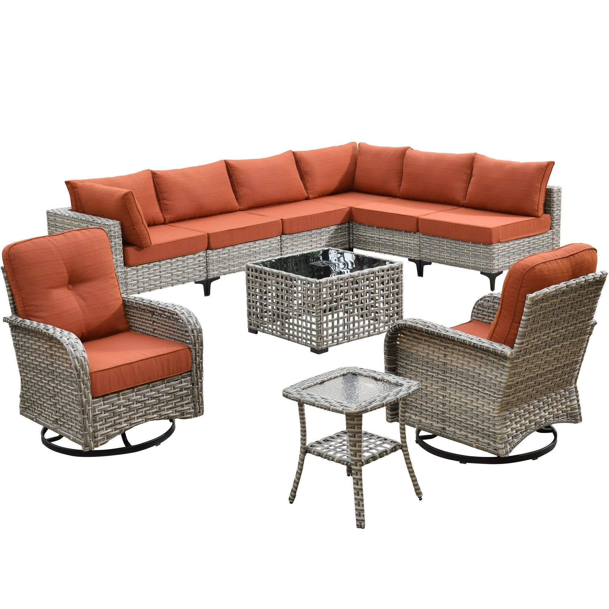 XIZZI 10-piece Patio Furniture Wicker Sectional Set with Swivel Chair
