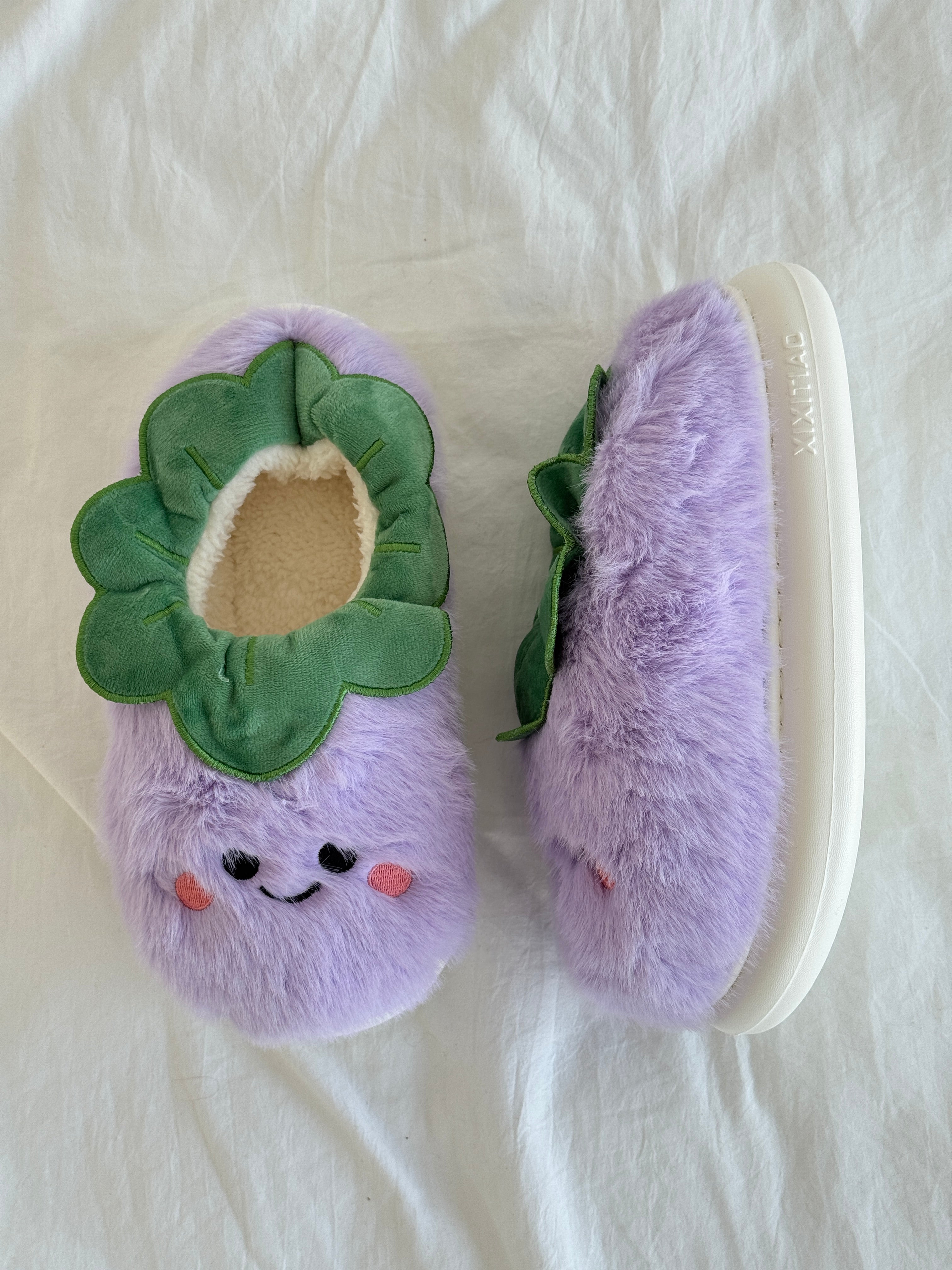 Croissant/ Peanuts/ Fried egg/ Purple Eggplant/ Teapot Slippers Soft Comfy Memory Foam Non-slip Indoor House Shoes