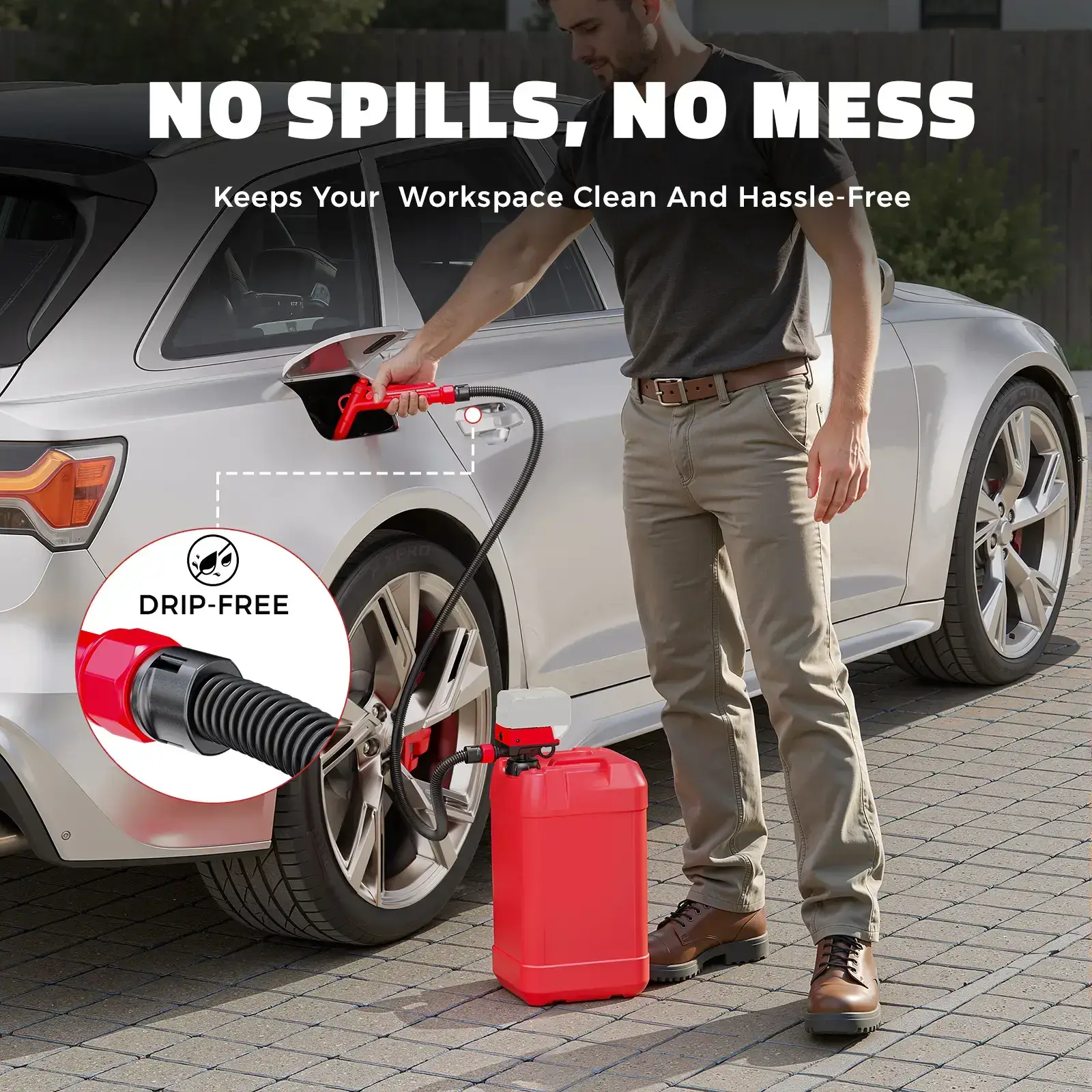 5 GPM Cordless Fuel Transfer Pump, Portable Drum Pump with 51-Inch Hose and 5 Adapters, Suitable for Diesel and Gasoline