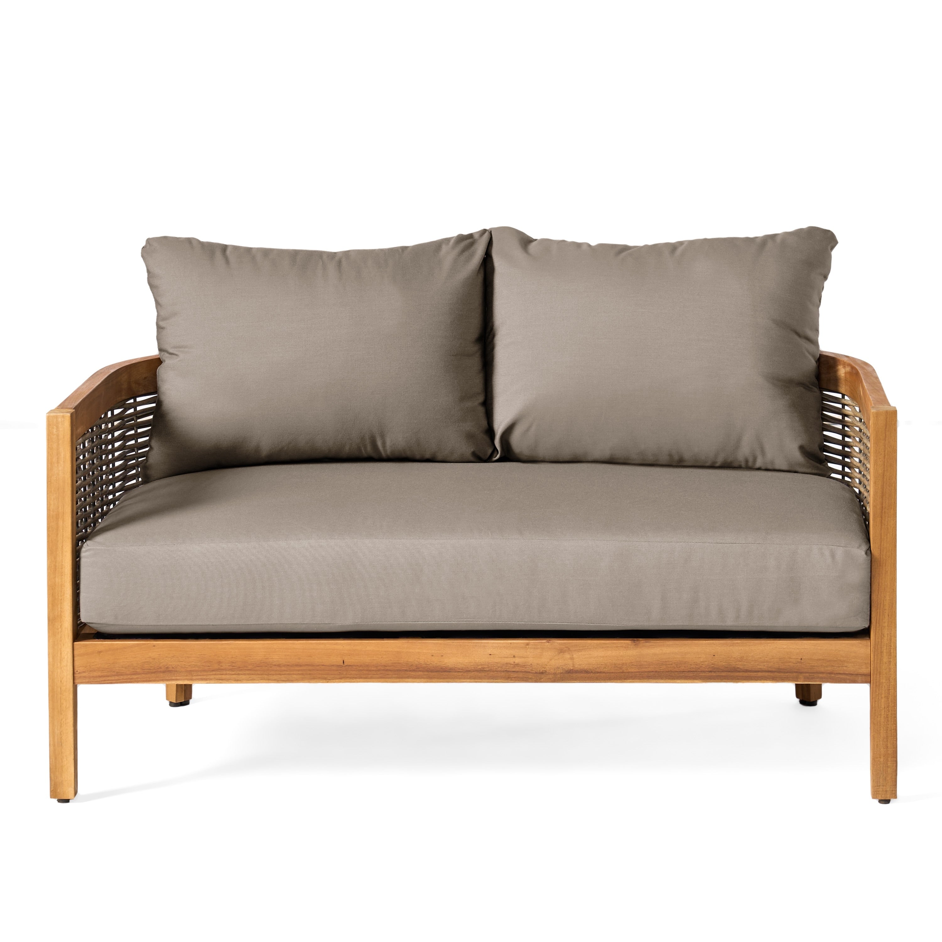 Burchett Outdoor Acacia Wood and Wicker 4 Seater Chat Set with Optional Sunbrella Cushions by Christopher Knight Home