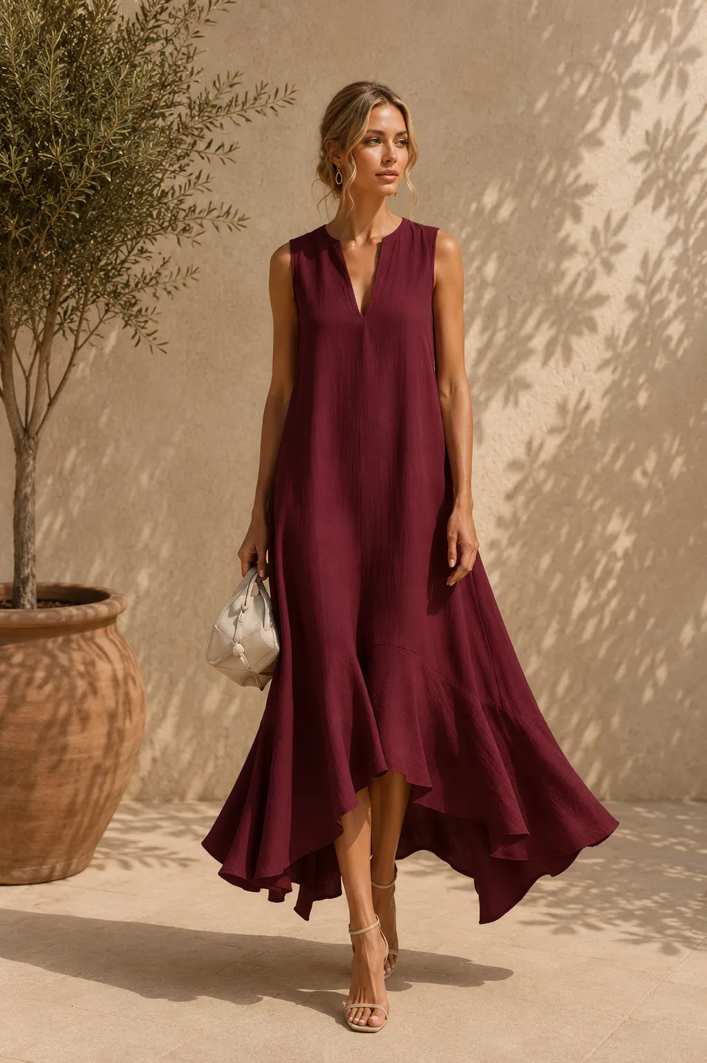 Asymmetrical Hem Sleeveless Maxi Dress