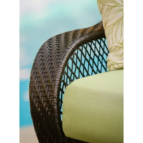 Orleans 4-Piece Woven Fire Pit Lounge Set in Avocado Green with Sofa, 2 Swivel Gliders and Durastone Fire Pit, Autumn Berry