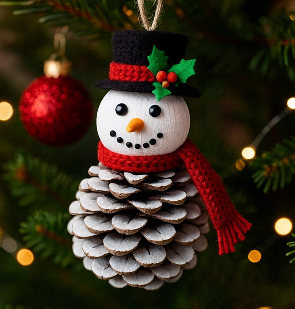 Handmade Pinecone Snowman Ornament