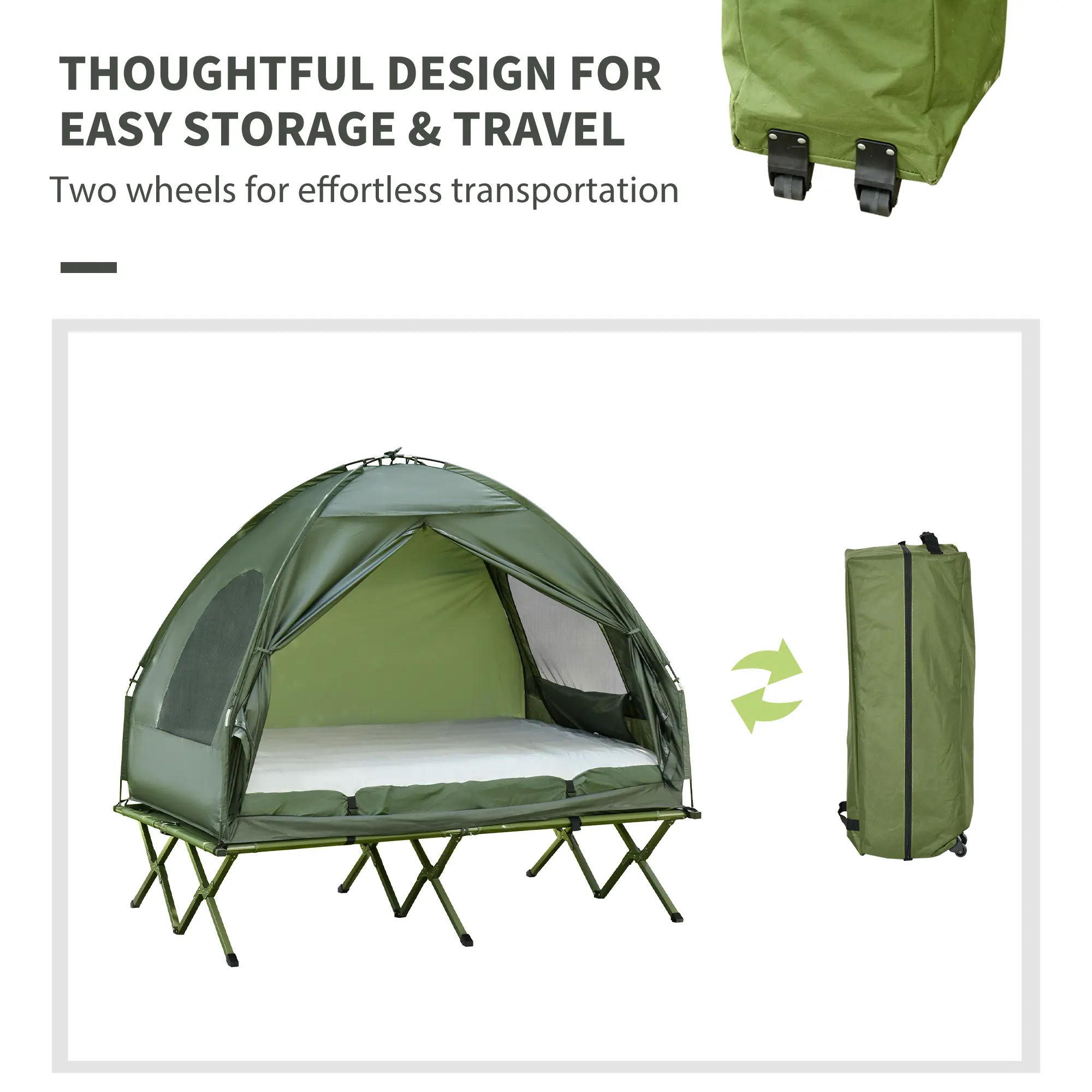 💥Last Chance Sale💥1/2 Person Foldable Camping Cot with Tent, Bedspread, Thick Air Mattress, 4-In-1 Elevated Camping Bed for Outdoor Hiking, Picnic, Travel