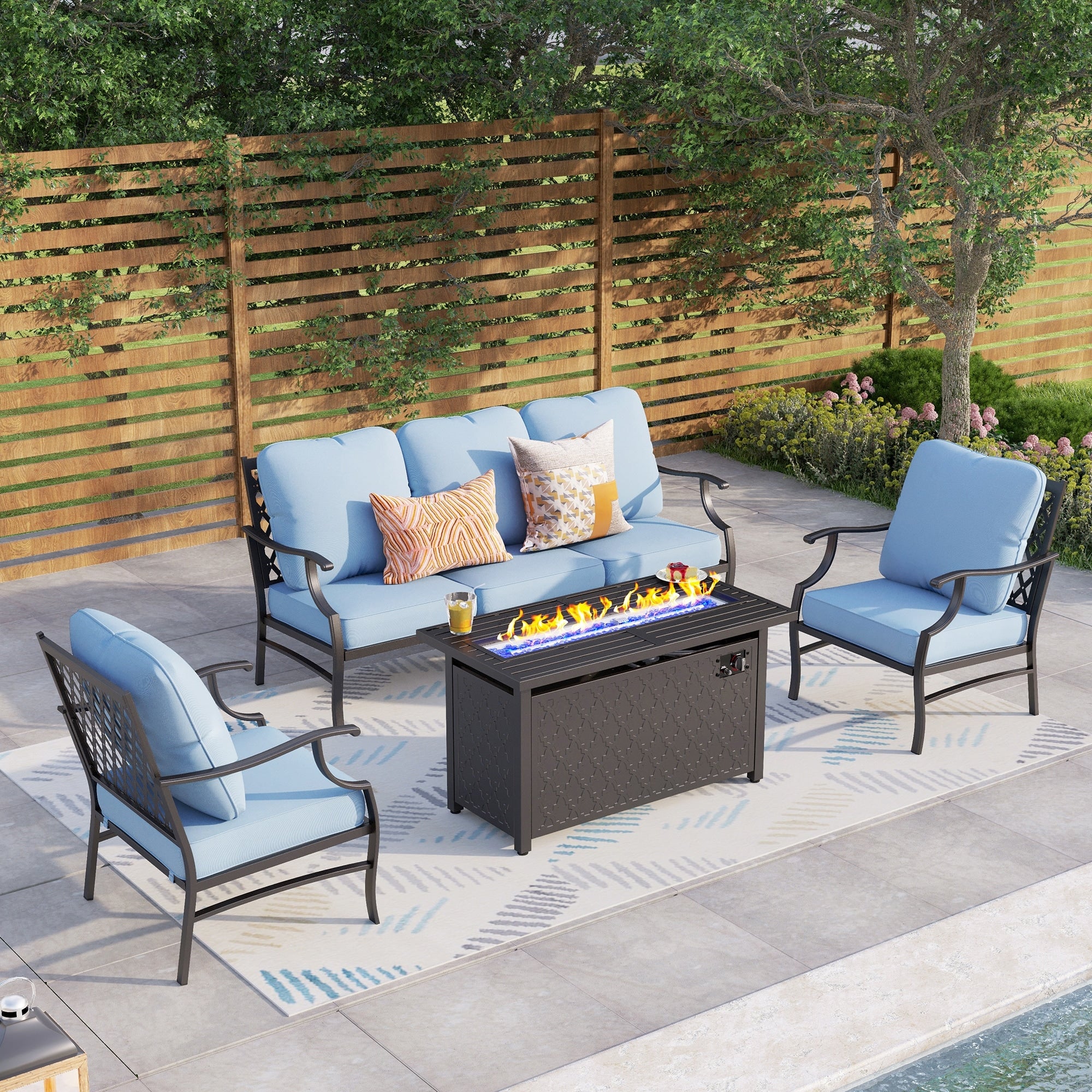 MAISON ARTS Outdoor Sofa Set 4/6-Piece Patio Conversation Set with 45'' Gas Fire Pit Table