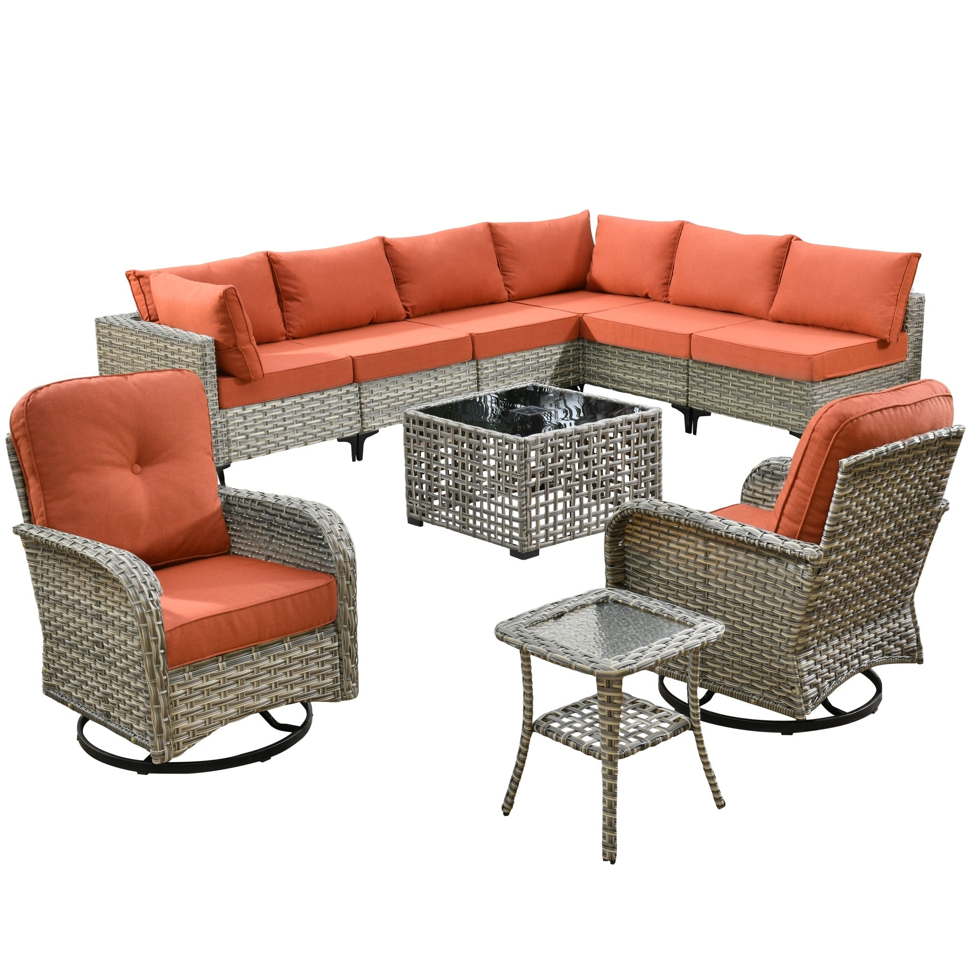 XIZZI 10-piece Patio Furniture Wicker Sectional Set with Swivel Chair