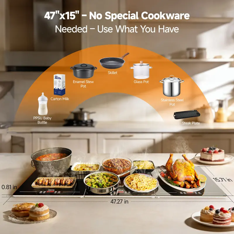 2026 47x15in Electric Warming Tray – Tempered Glass