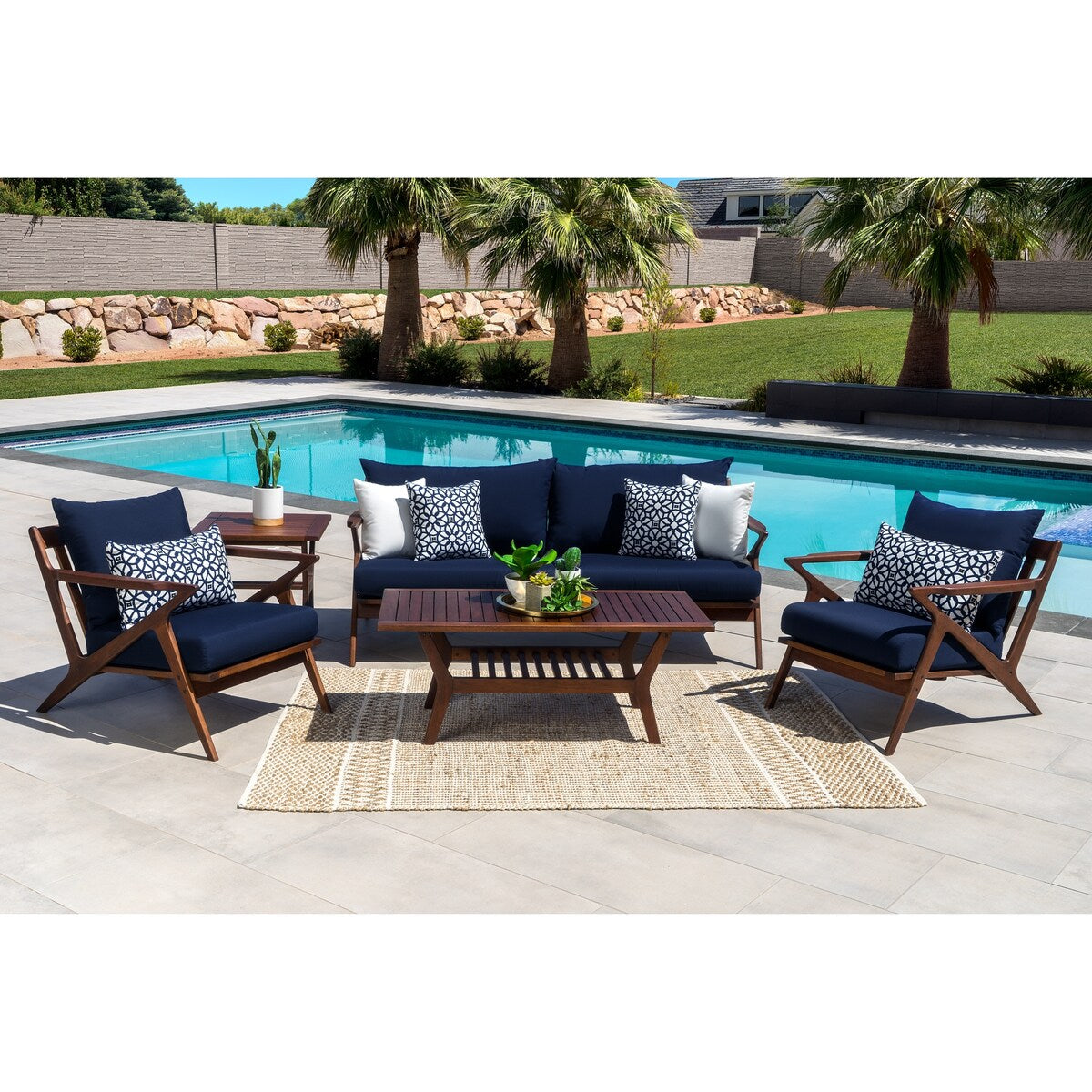 Vaughn 5 Piece Sunbrella Outdoor Patio Seating Set