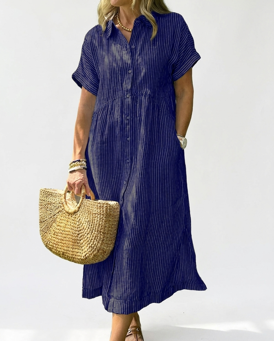 👗 Women's Summer Striped Midi Shirt Dress