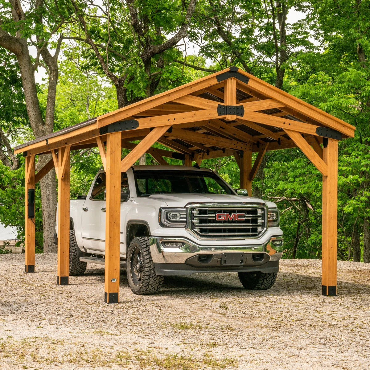 Norwood 20' x 12' Cedar Wood Outdoor Patio Gazebo with Hardtop Galvanized Steel Peak Roof and PowerPort
