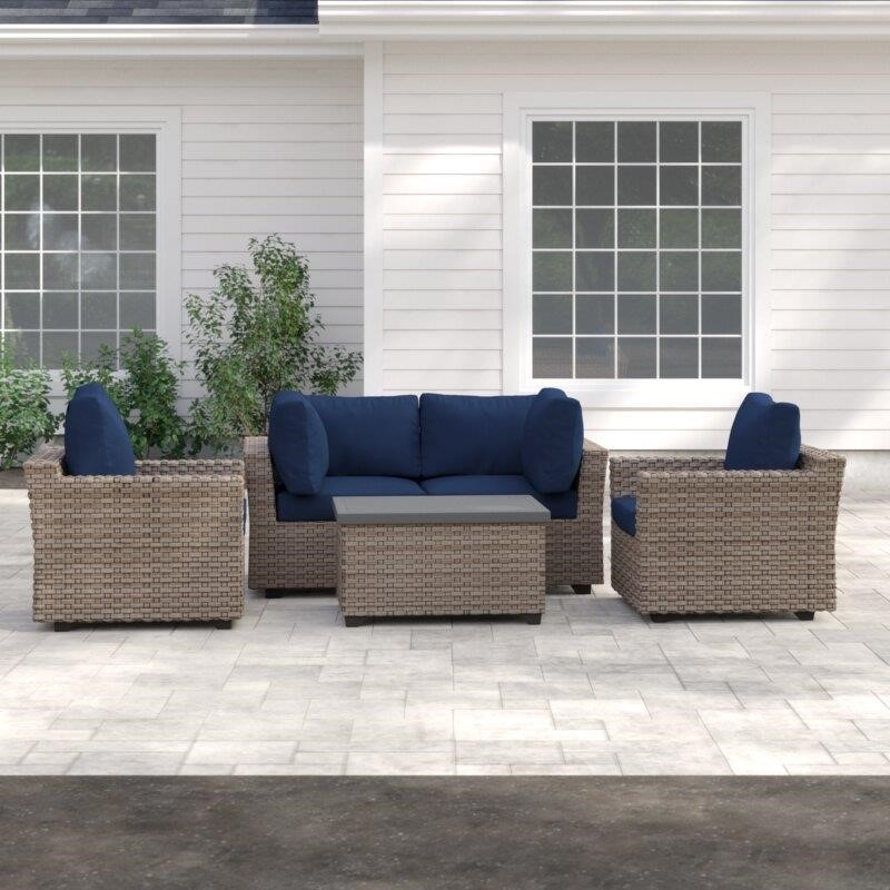 Rochford Wicker/Rattan 4 - Person Seating Group with Cushions