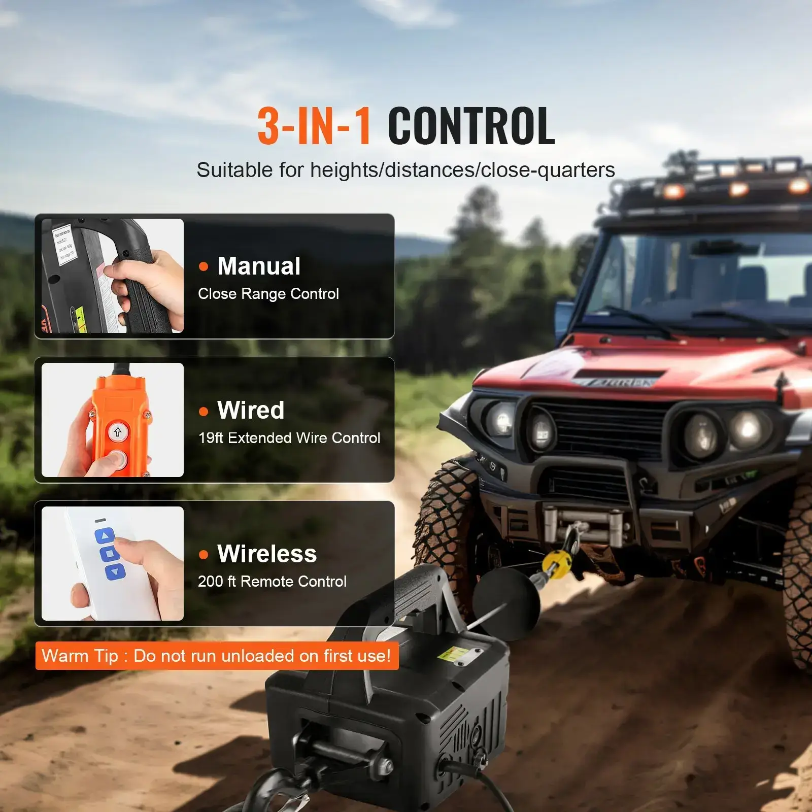 3-in-1 Electric Hoist Winch Tools1100lbs 1500W Portable Power Winch Crane110V/120V22.9 ft Lifting Height13 ft/minManual-Wired-Wireless Remote ControlOverload Protection