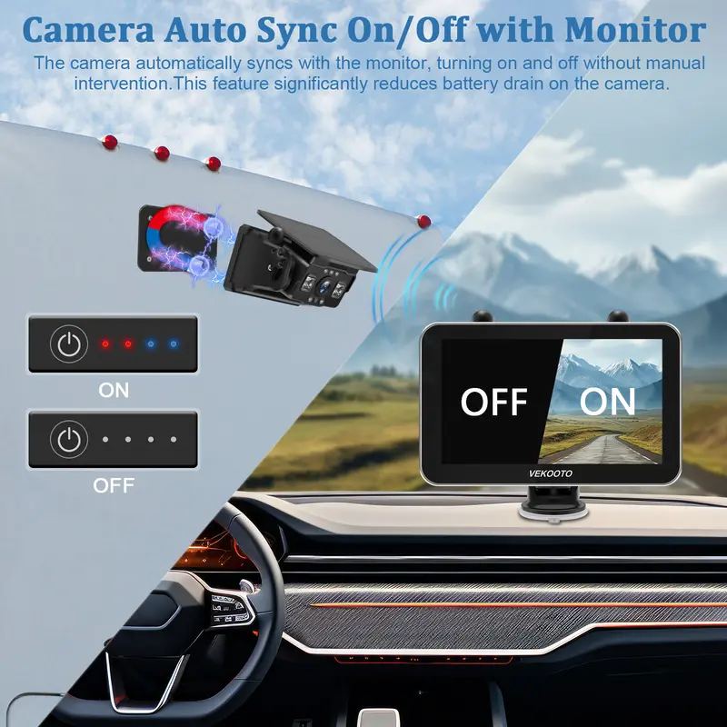 Magnetic Solar Wireless Backup Camera 7'' IPS Touchscreen Monitor IP69 Waterproof HD1080P No Wiring Rechargeable Camera