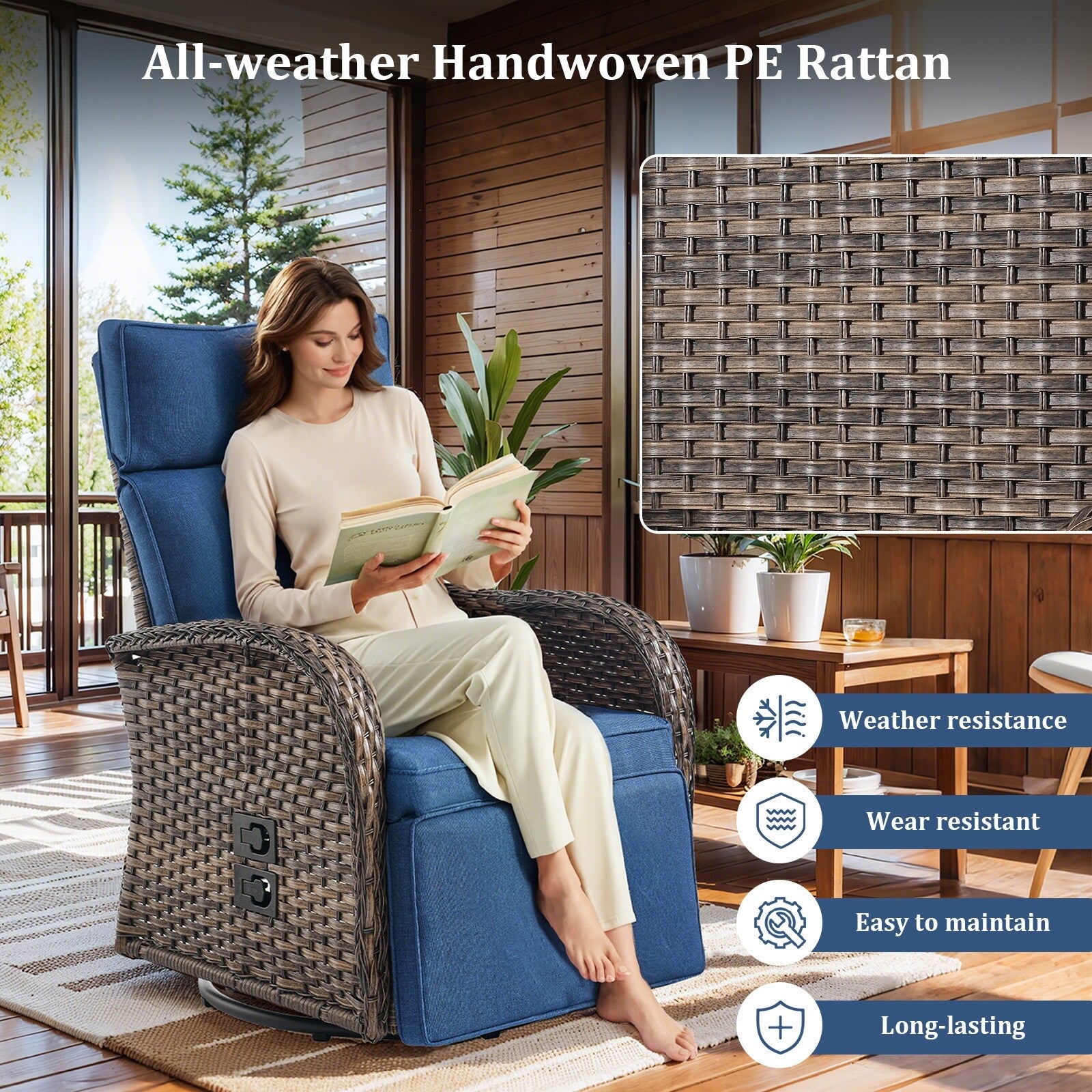 Pocassy Reclining Patio Chair with Adjustable Backrest