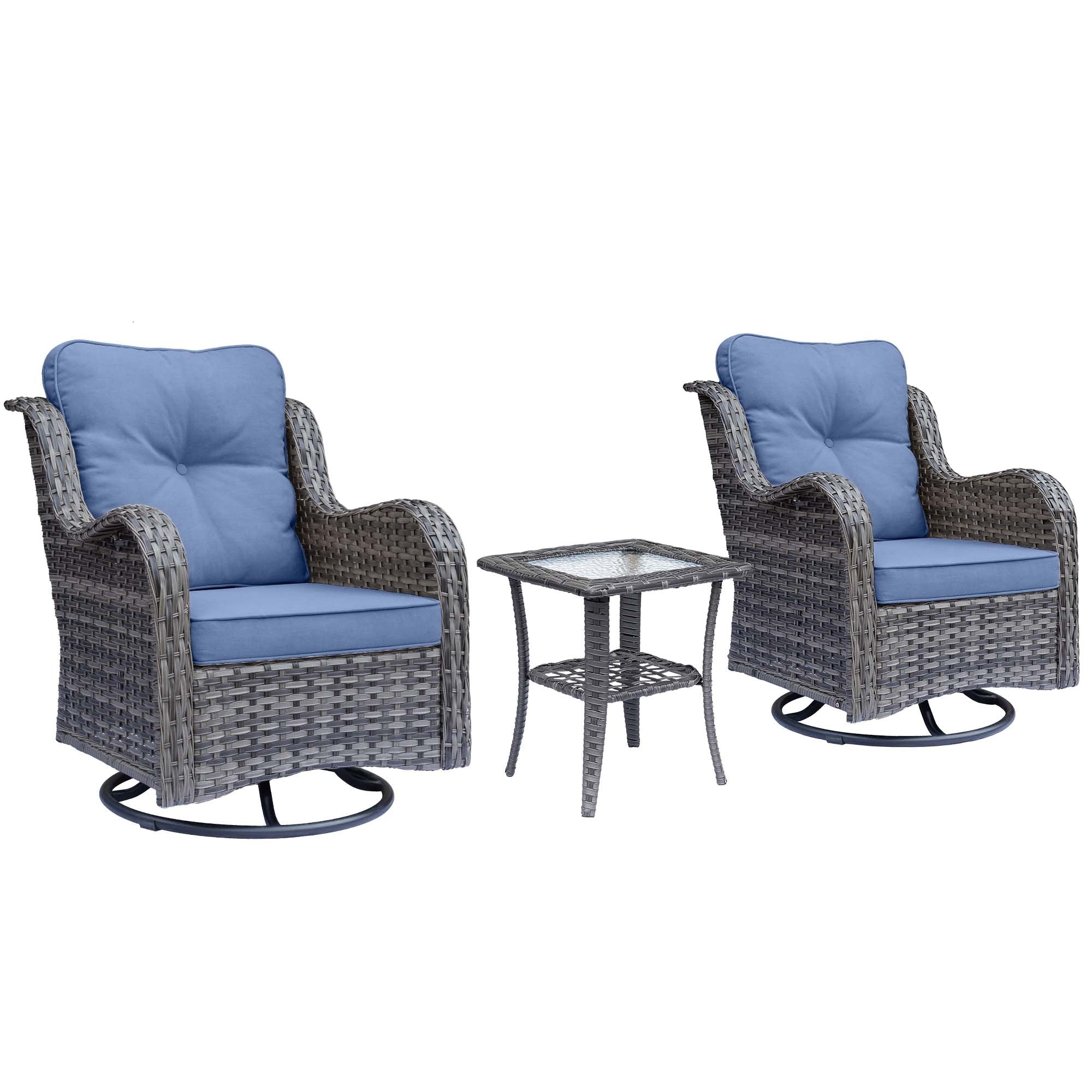Outdoor Patio Furniture Set-Wicker Patio Conversation Swivel Chair Set