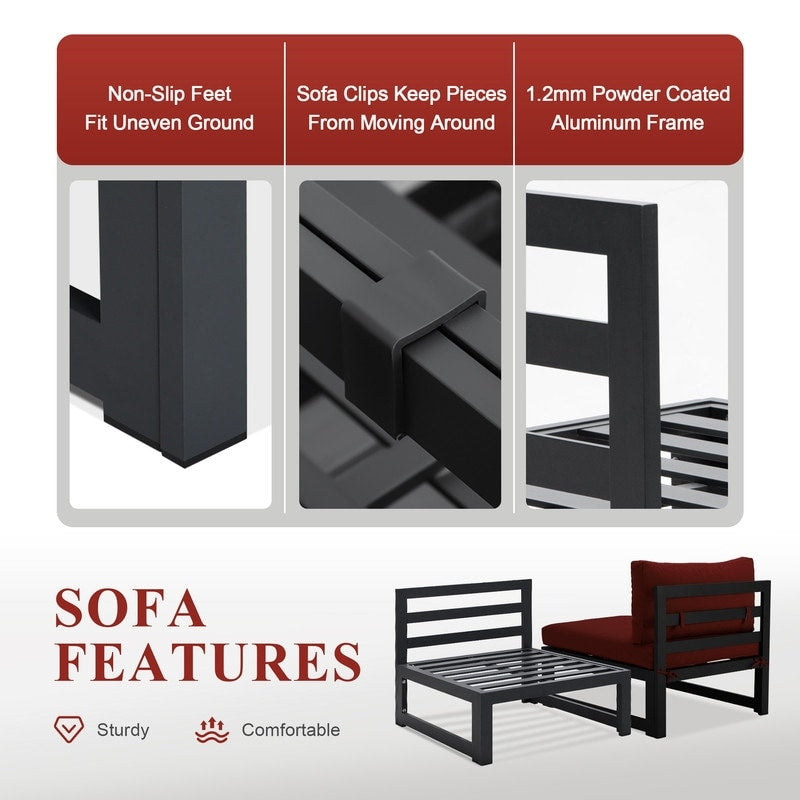 FINCATI Aluminum Outdoor Patio Furniture Conversation Sectional Sofa Set