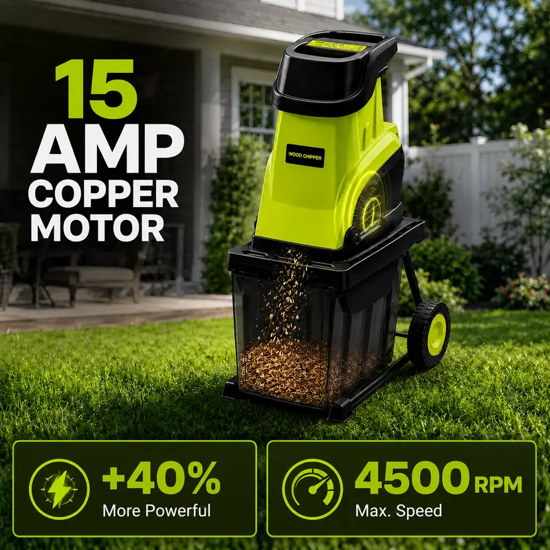 Electric Wood Chipper Shredder, 15-Amp Portable Yard Mulcher