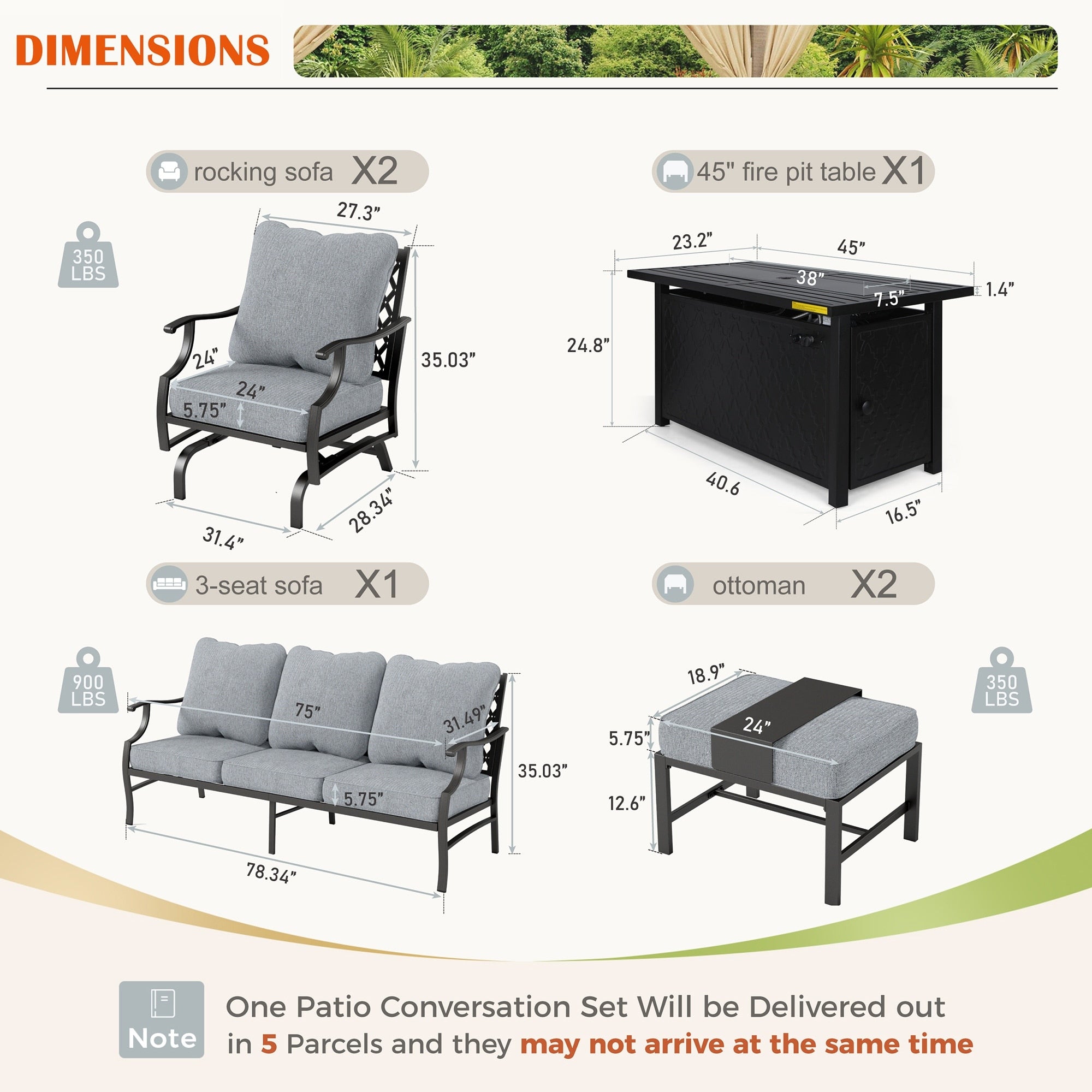 MAISON ARTS Outdoor Sofa Set 4/6-Piece Patio Conversation Set with 45'' Gas Fire Pit Table