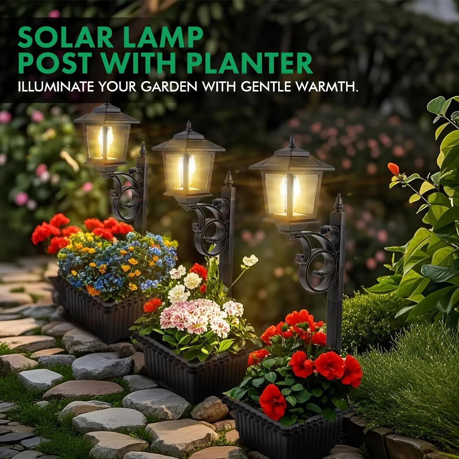 Hoodink Solar Lamp Post Light with Planter Waterproof Outdoor Patio Decor