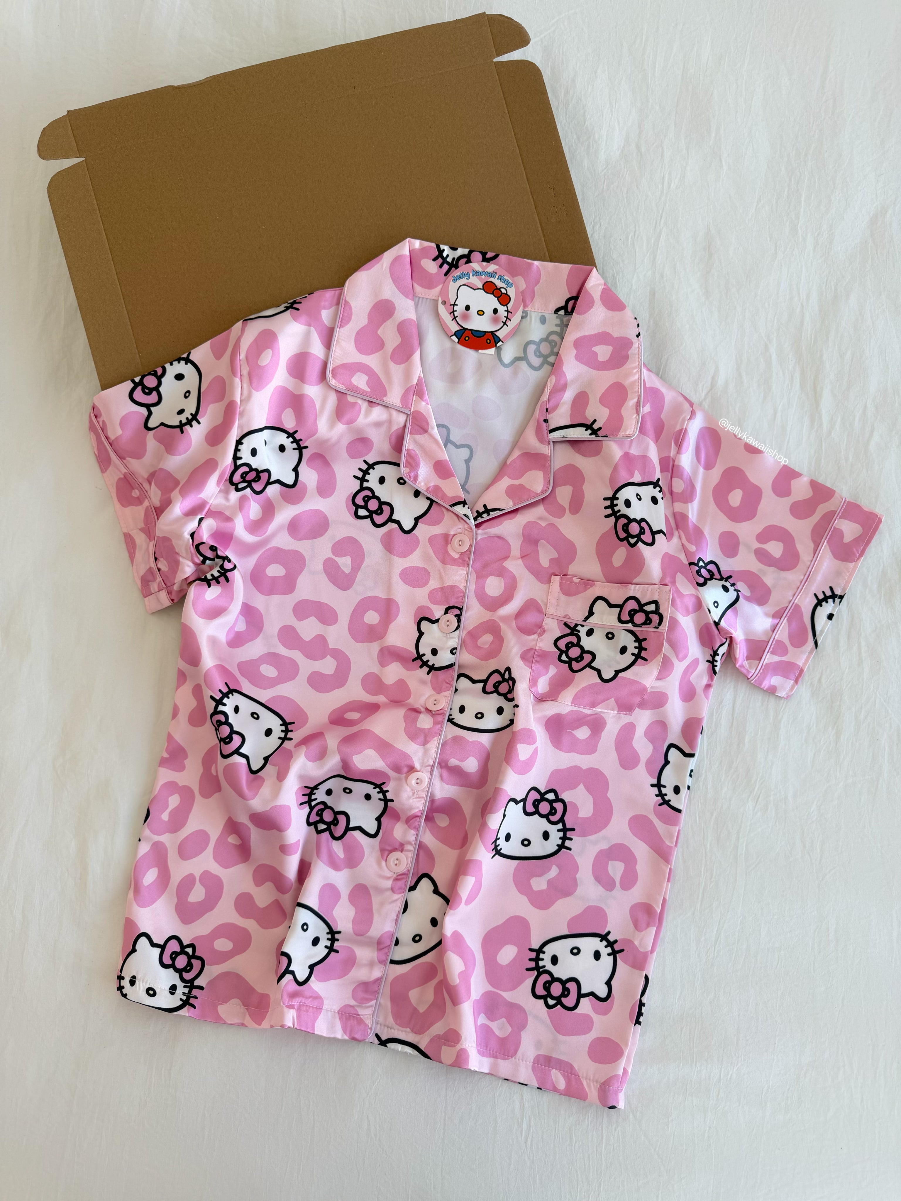 Hello Kitty Pink Leopard Print Satin Pajama Set