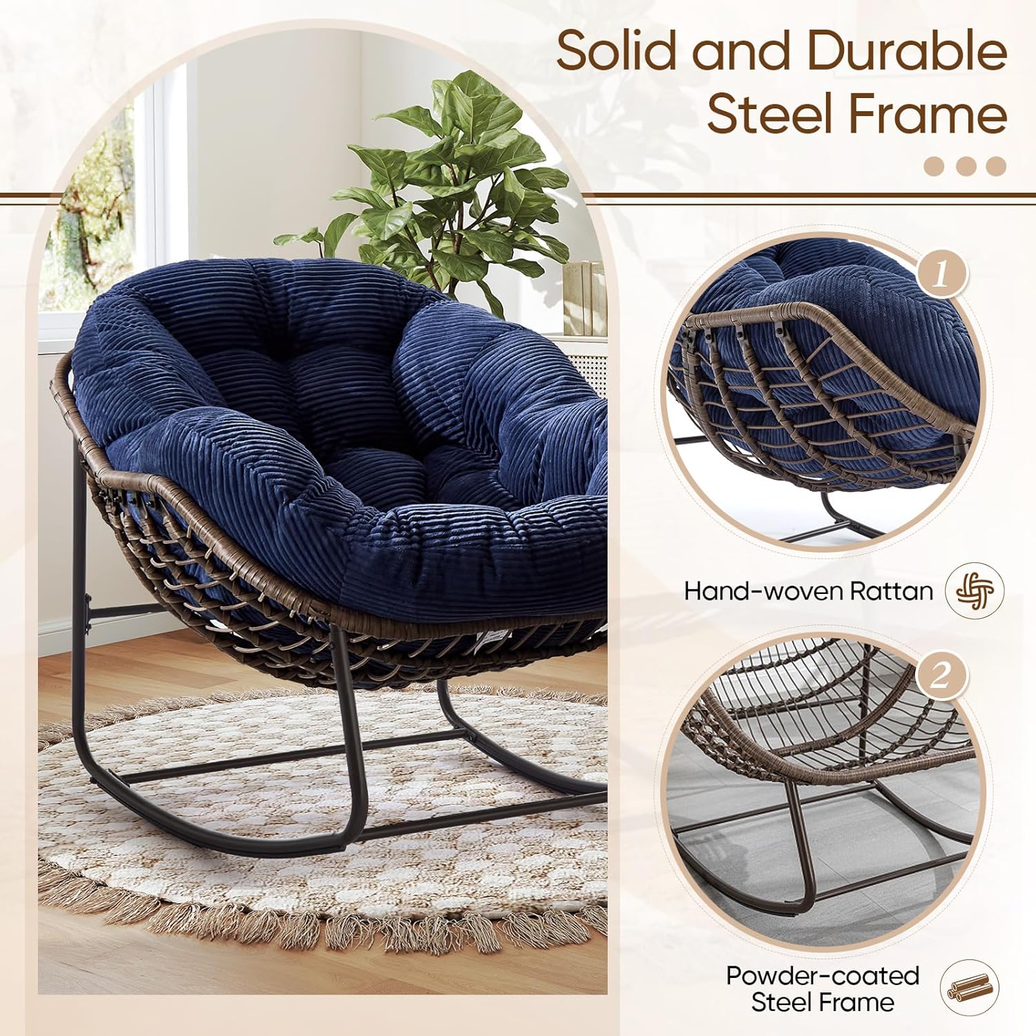 Oversized Outdoor Egg Rocking Chair with Thick Cushion – Comfortable Patio & Indoor Lounge Seating Clearance Sale
